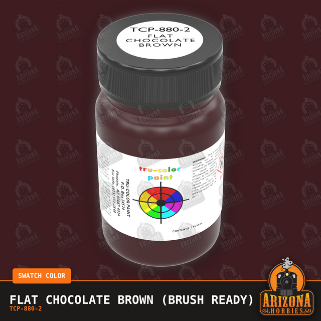 Flat CHOCOLATE BROWN 2-oz bottle (Paint brush) Tru-Color Paint SPECIAL ORDER ONLY-with color swatch-Arizona Hobbies
