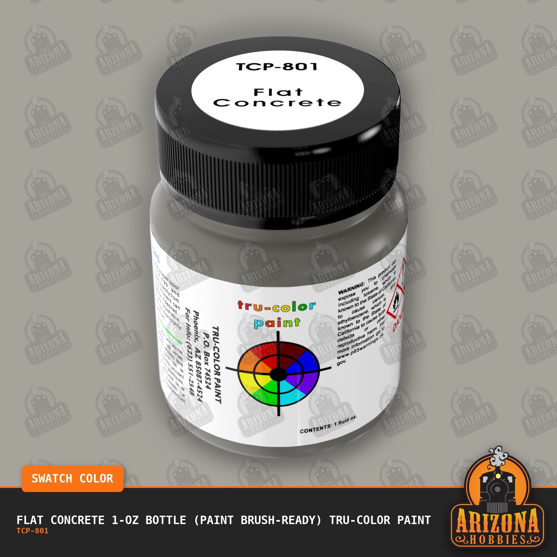 Flat CONCRETE 1-oz bottle (Paint brush) Tru-Color Paint-with color swatch-Arizona Hobbies