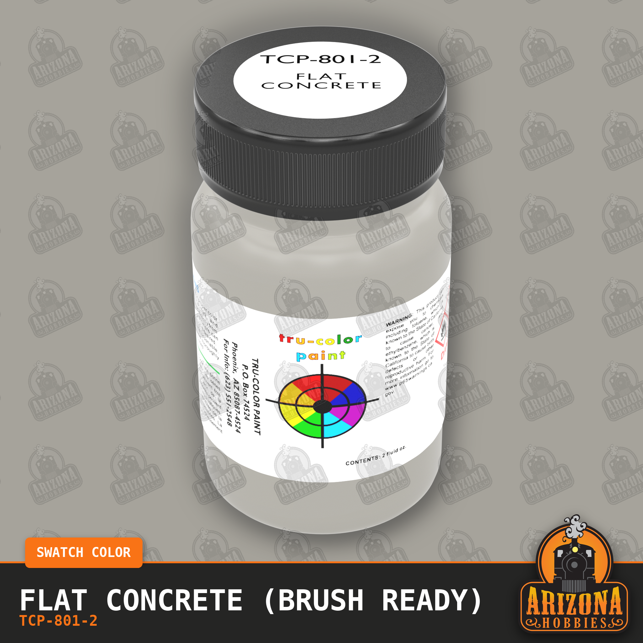Flat CONCRETE 2-oz bottle (Paint brush) Tru-Color Paint SPECIAL ORDER ONLY-with color swatch-Arizona Hobbies