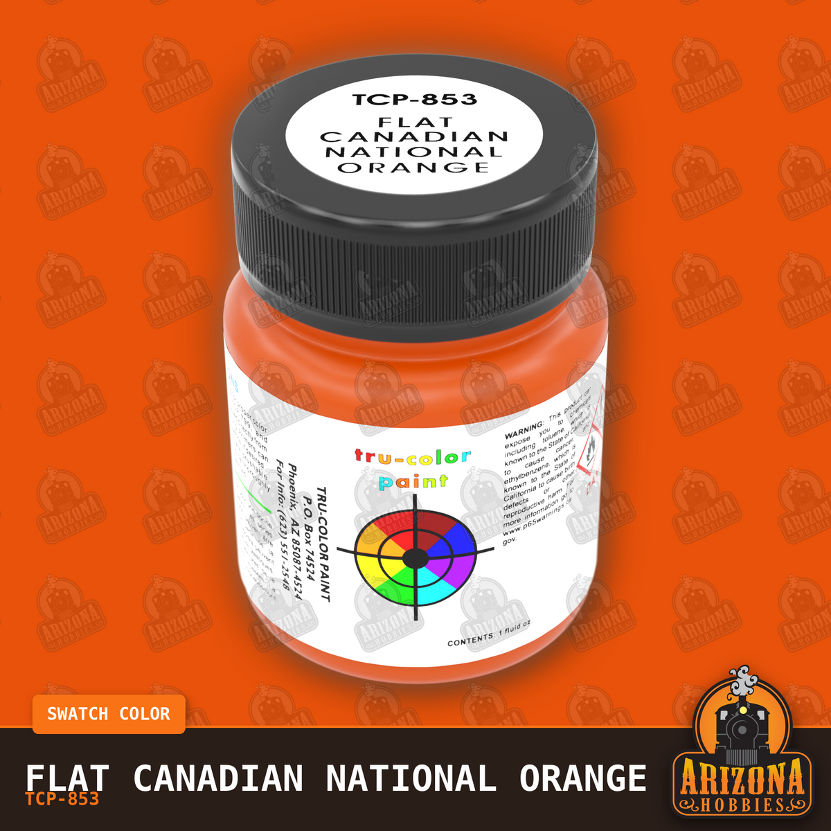 Flat Canadian National ORANGE 1-oz bottle (Paint brush) Tru-Color Paint-with color swatch-Arizona Hobbies