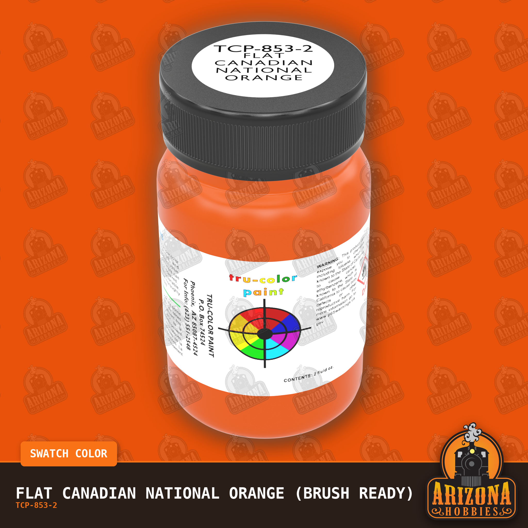 Flat Canadian National ORANGE 2-oz bottle (Paint brush) Tru-Color Paint SPECIAL ORDER ONLY-with color swatch-Arizona Hobbies
