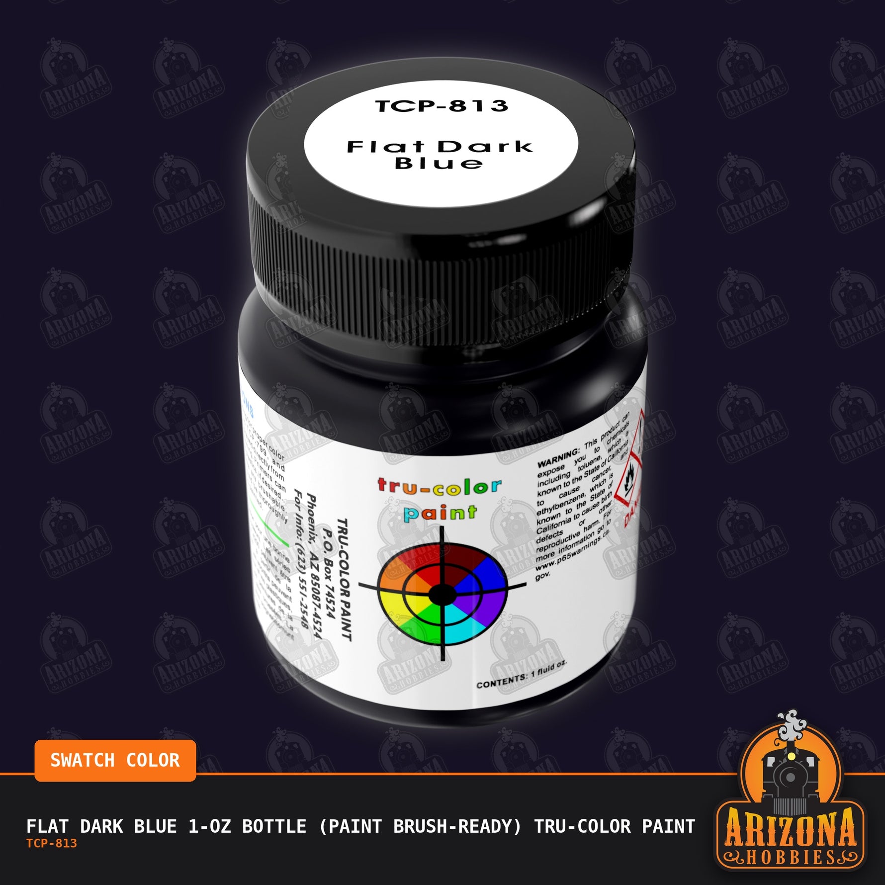 Flat DARK BLUE 1-oz bottle (Paint brush) Tru-Color Paint-with color swatch-Arizona Hobbies