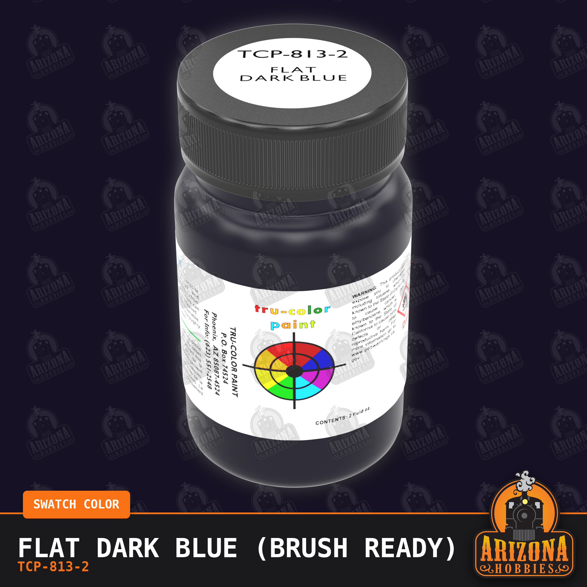 Flat DARK BLUE 2-oz bottle (Paint brush) Tru-Color Paint SPECIAL ORDER ONLY-with color swatch-Arizona Hobbies