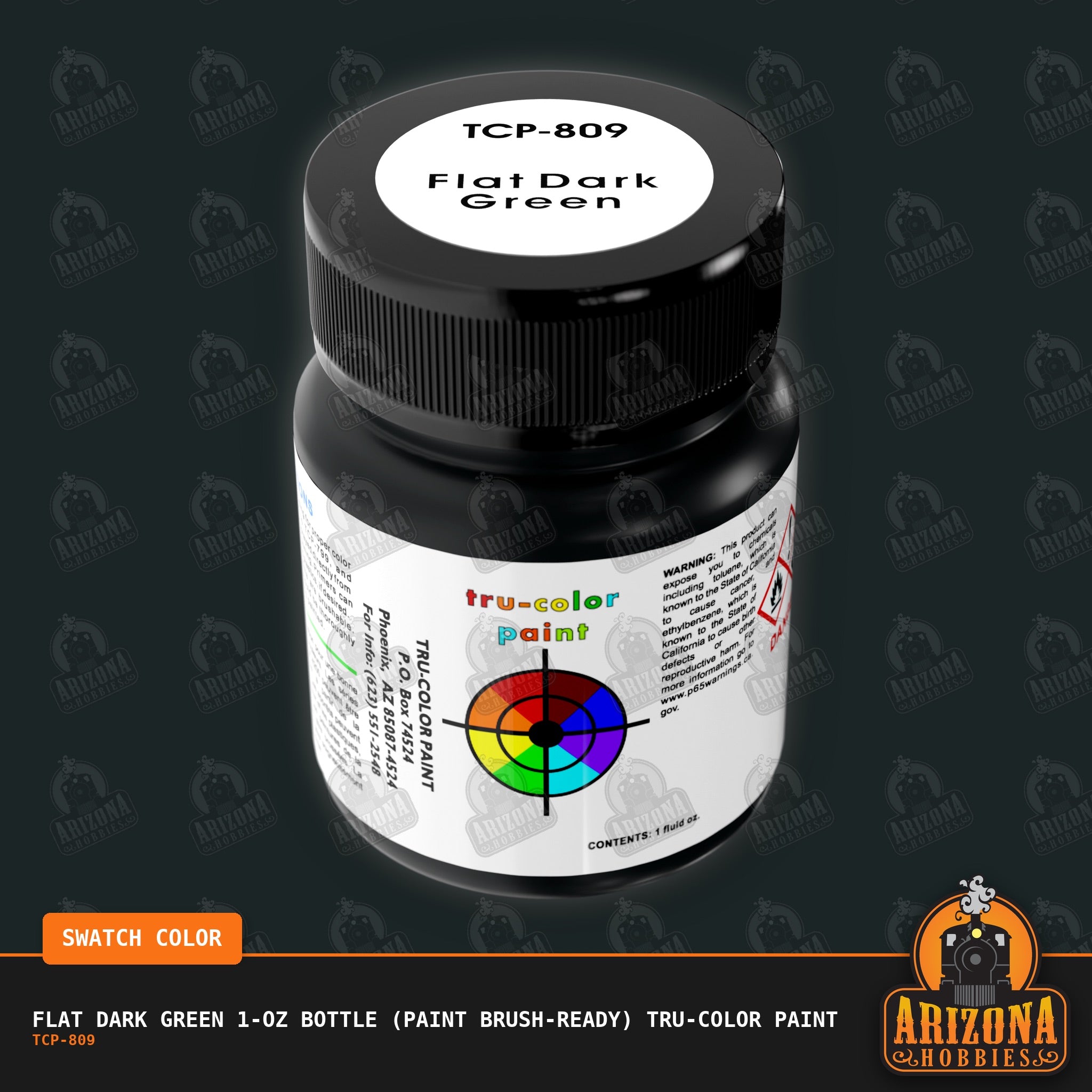 Flat DARK GREEN 1-oz bottle (Paint brush) Tru-Color Paint-with color swatch-Arizona Hobbies