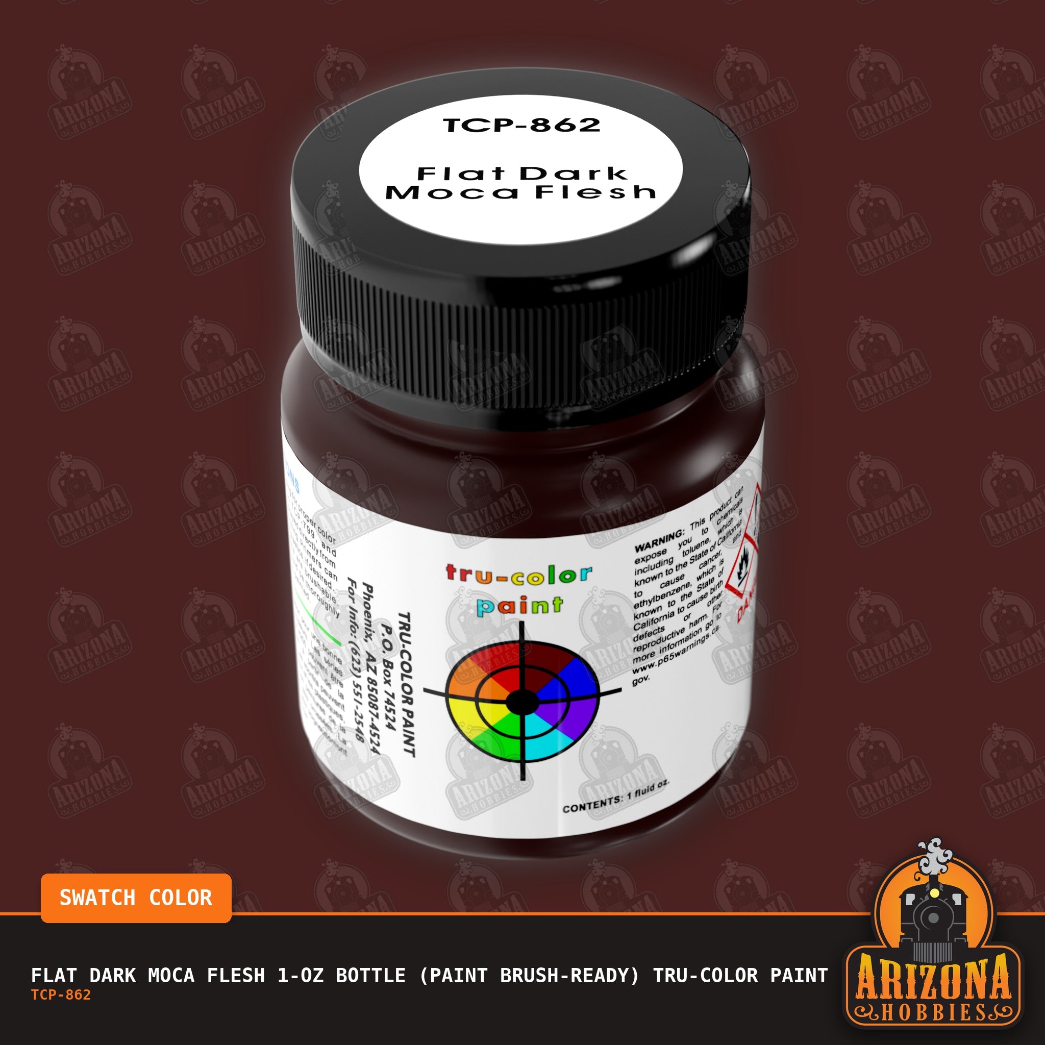 Flat DARK MOCA FLESH 1-oz bottle (Paint brush) Tru-Color Paint-with color swatch-Arizona Hobbies