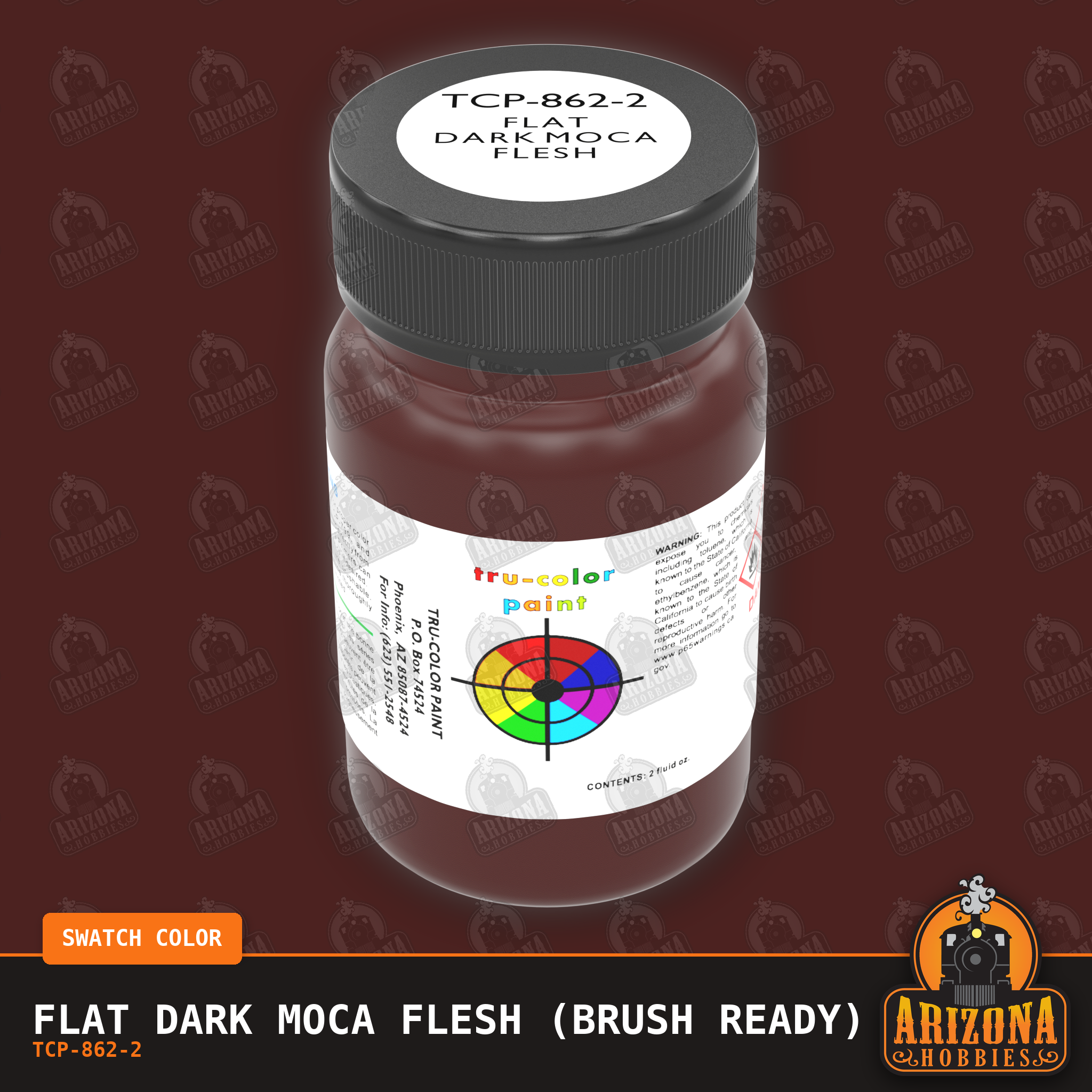 Flat DARK MOCA FLESH 2-oz bottle (Paint brush) Tru-Color Paint SPECIAL ORDER ONLY-with color swatch-Arizona Hobbies