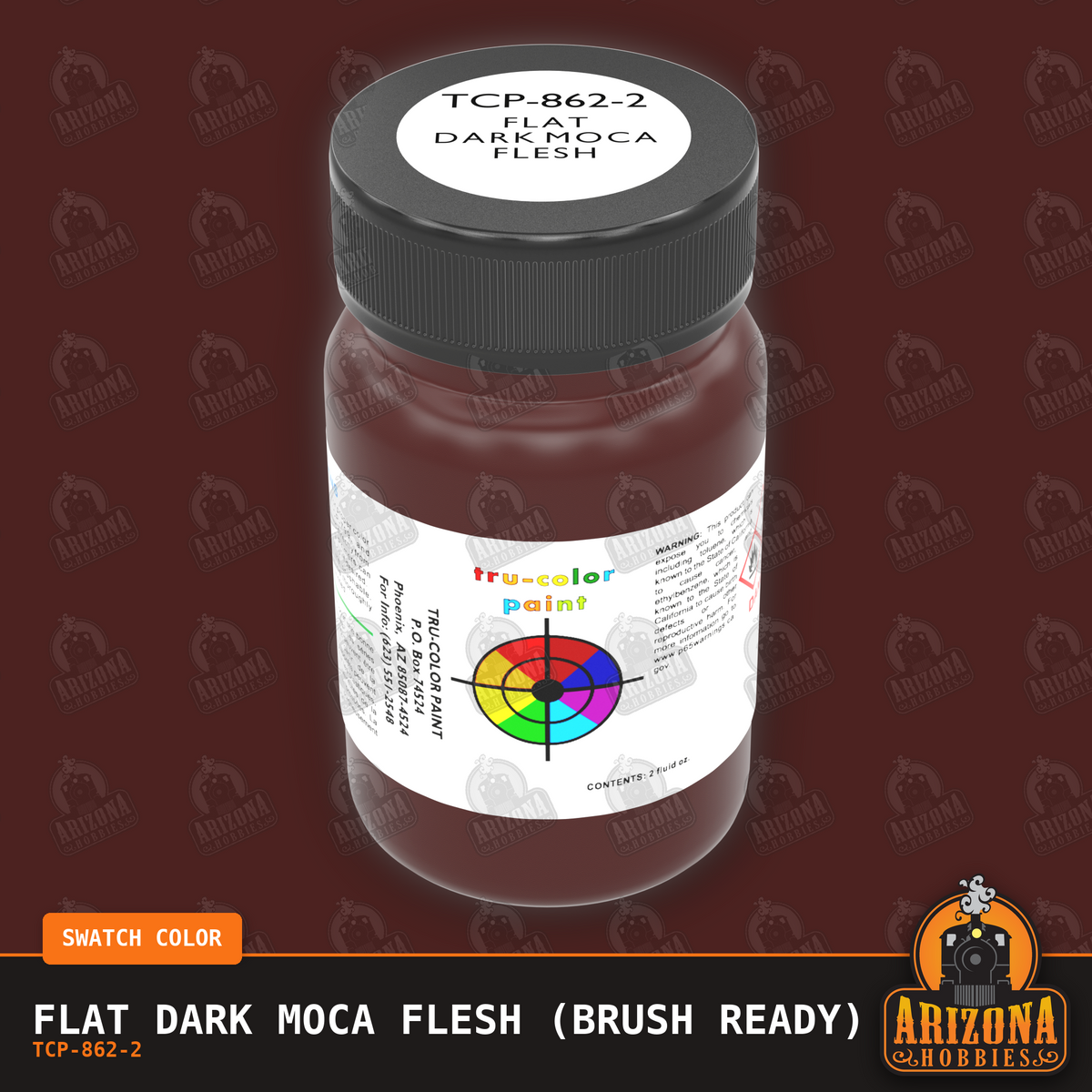 Flat DARK MOCA FLESH 2-oz bottle (Paint brush) Tru-Color Paint SPECIAL ORDER ONLY-with color swatch-Arizona Hobbies