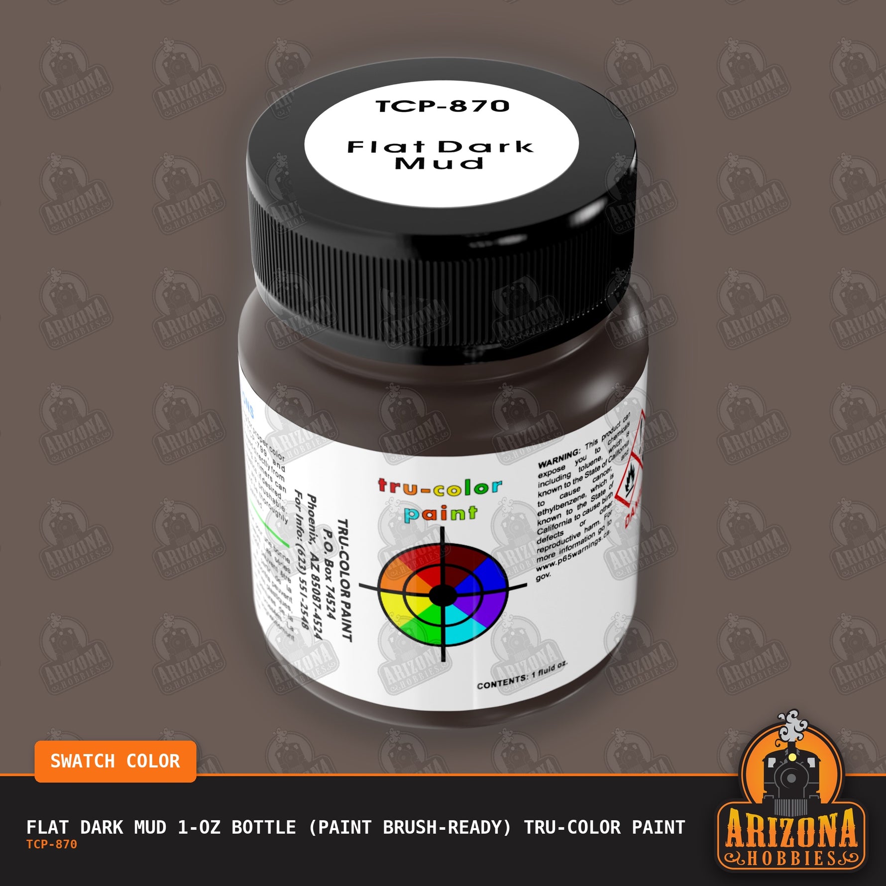 Flat DARK MUD 1-oz bottle (Paint brush) Tru-Color Paint-with color swatch-Arizona Hobbies