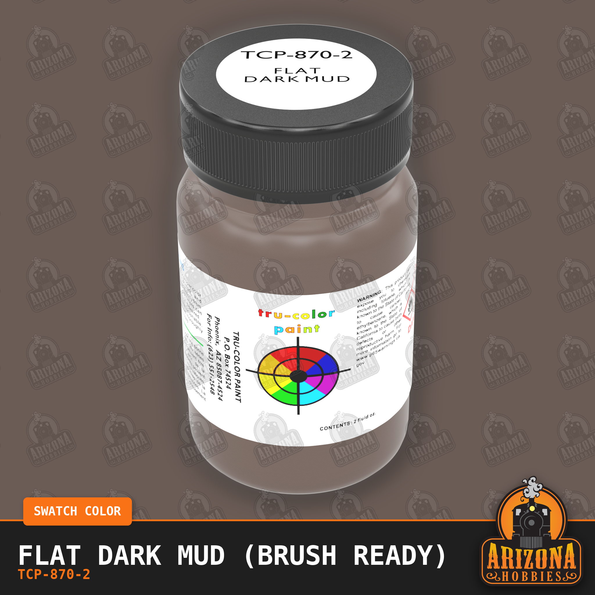Flat DARK MUD 2-oz bottle (Paint brush) Tru-Color Paint SPECIAL ORDER ONLY-with color swatch-Arizona Hobbies