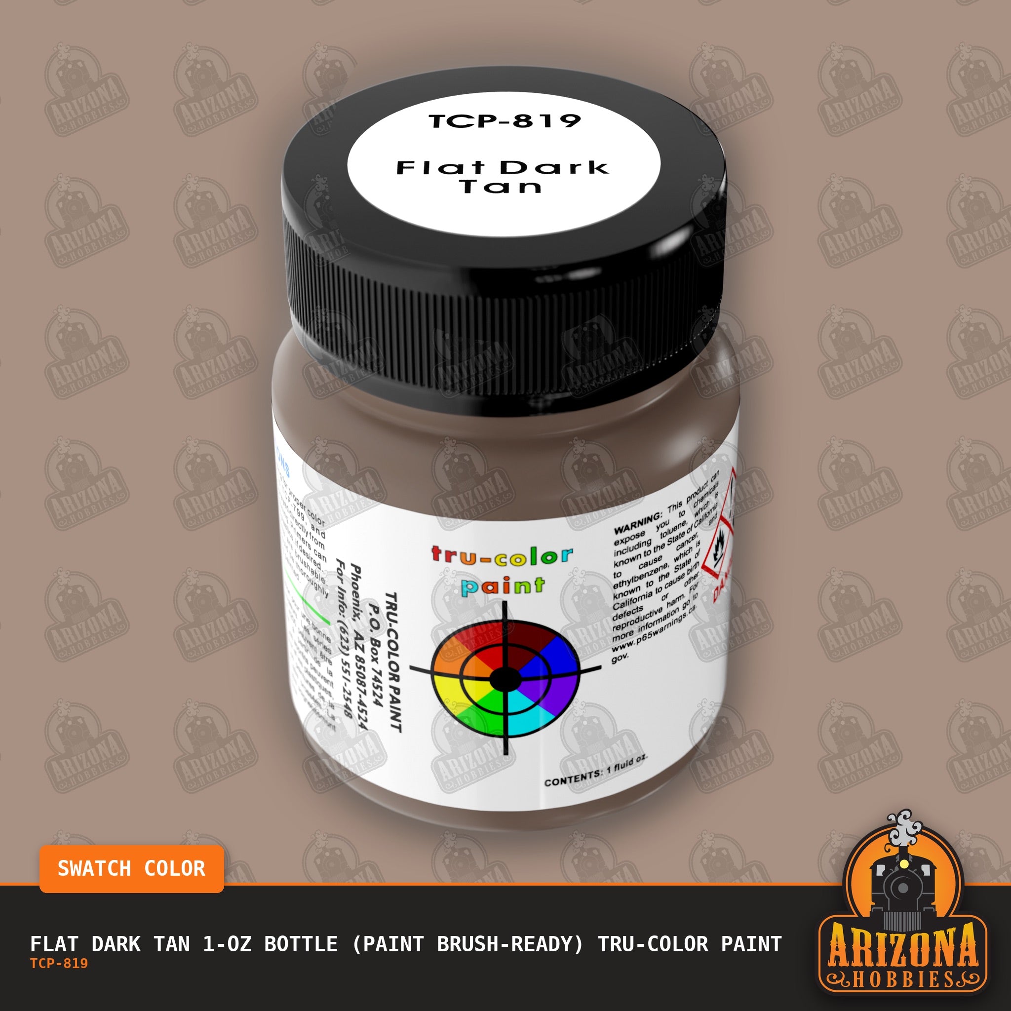 Flat DARK TAN 1-oz bottle (Paint brush) Tru-Color Paint-with color swatch-Arizona Hobbies