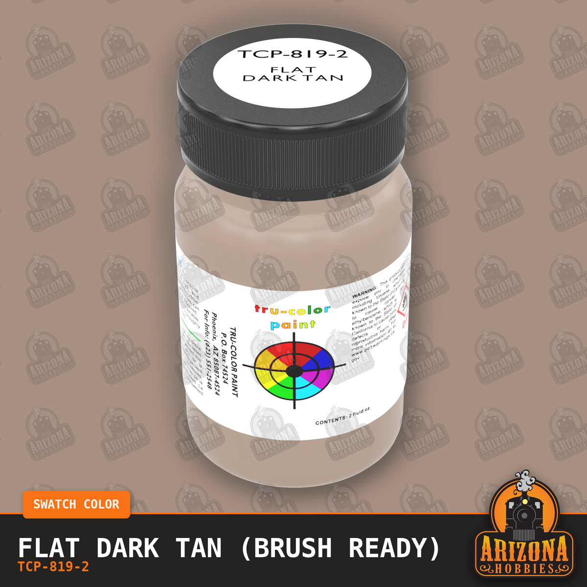 Flat DARK TAN 2-oz bottle (Paint brush) Tru-Color Paint SPECIAL ORDER ONLY-with color swatch-Arizona Hobbies