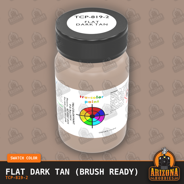 Flat DARK TAN 2-oz bottle (Paint brush) Tru-Color Paint SPECIAL ORDER ONLY-with color swatch-Arizona Hobbies