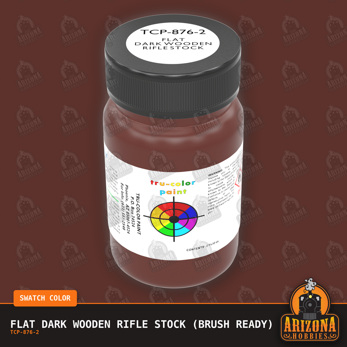 Flat DARK WOODEN RIFLE STOCK 2-oz bottle (Paint brush) Tru-Color Paint SPECIAL ORDER ONLY-with color swatch-Arizona Hobbies
