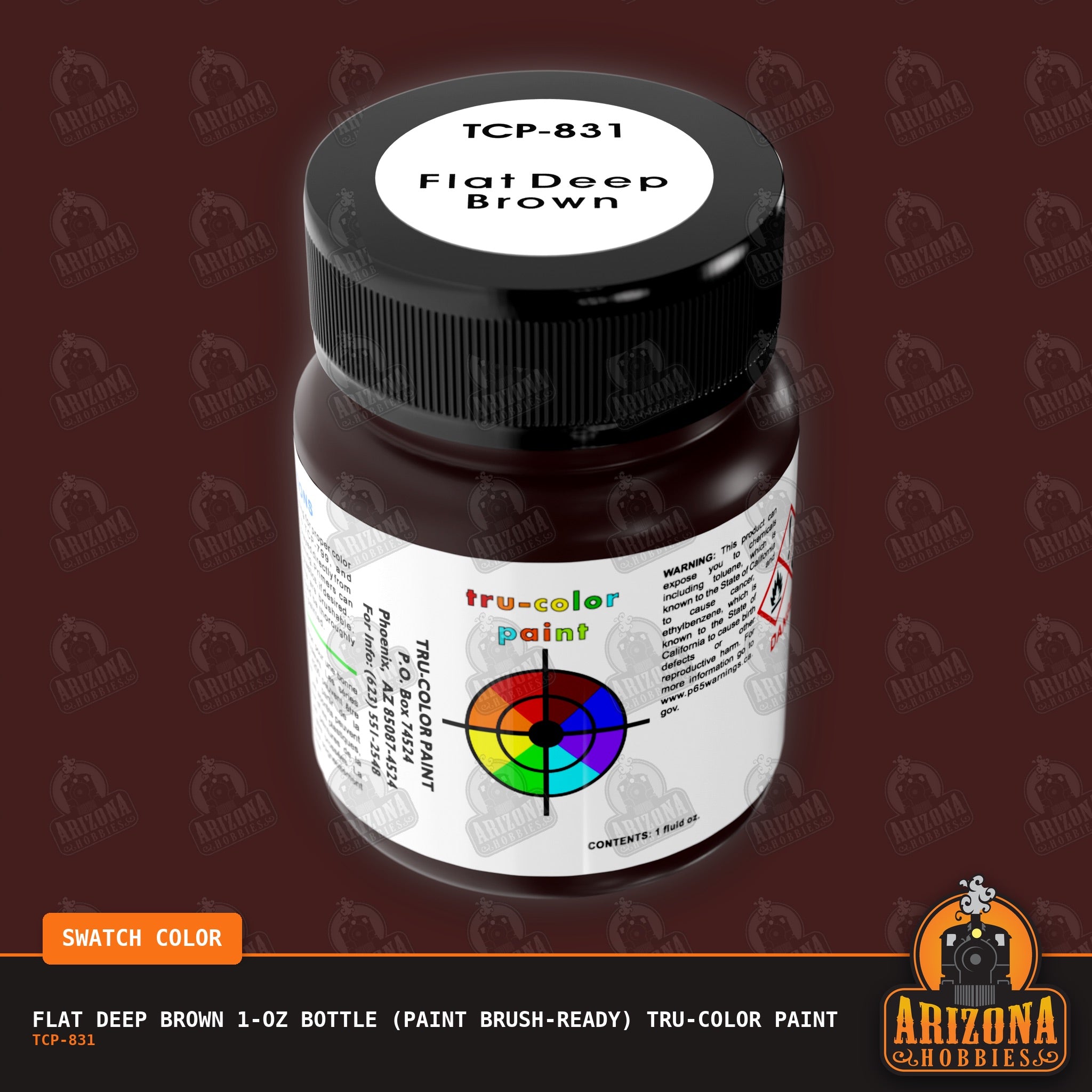Flat DEEP BROWN 1-oz bottle (Paint brush) Tru-Color Paint-with color swatch-Arizona Hobbies