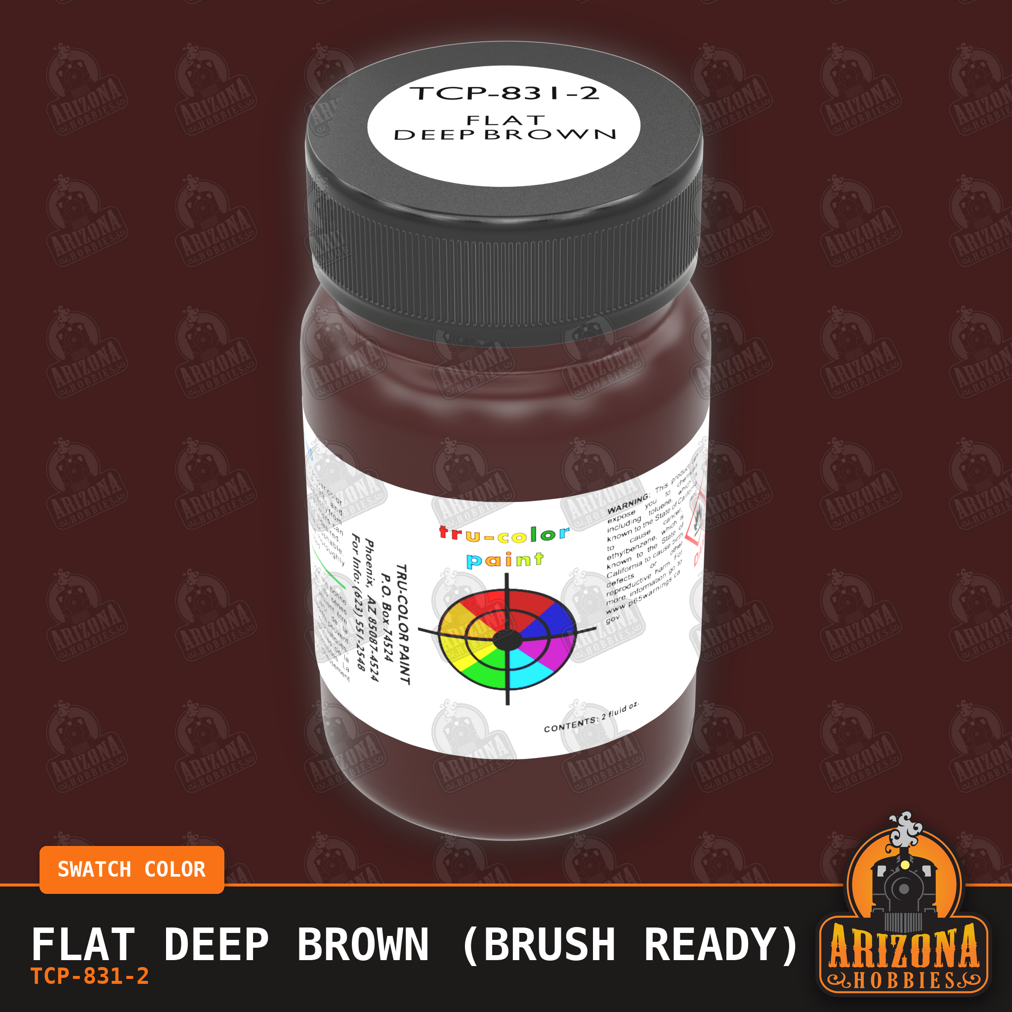 Flat DEEP BROWN 2-oz bottle (Paint brush) Tru-Color Paint SPECIAL ORDER ONLY-with color swatch-Arizona Hobbies