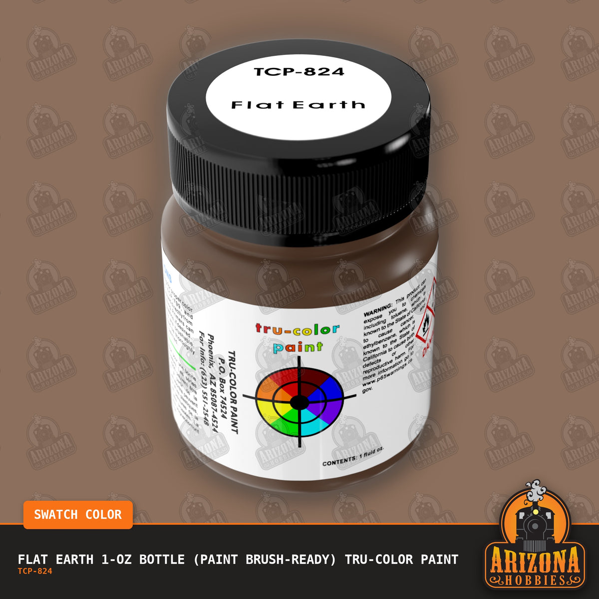 Flat EARTH 1-oz bottle (Paint brush) Tru-Color Paint-with color swatch-Arizona Hobbies