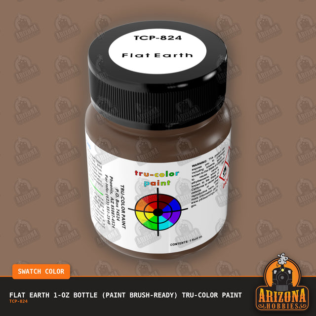 Flat EARTH 1-oz bottle (Paint brush) Tru-Color Paint-with color swatch-Arizona Hobbies