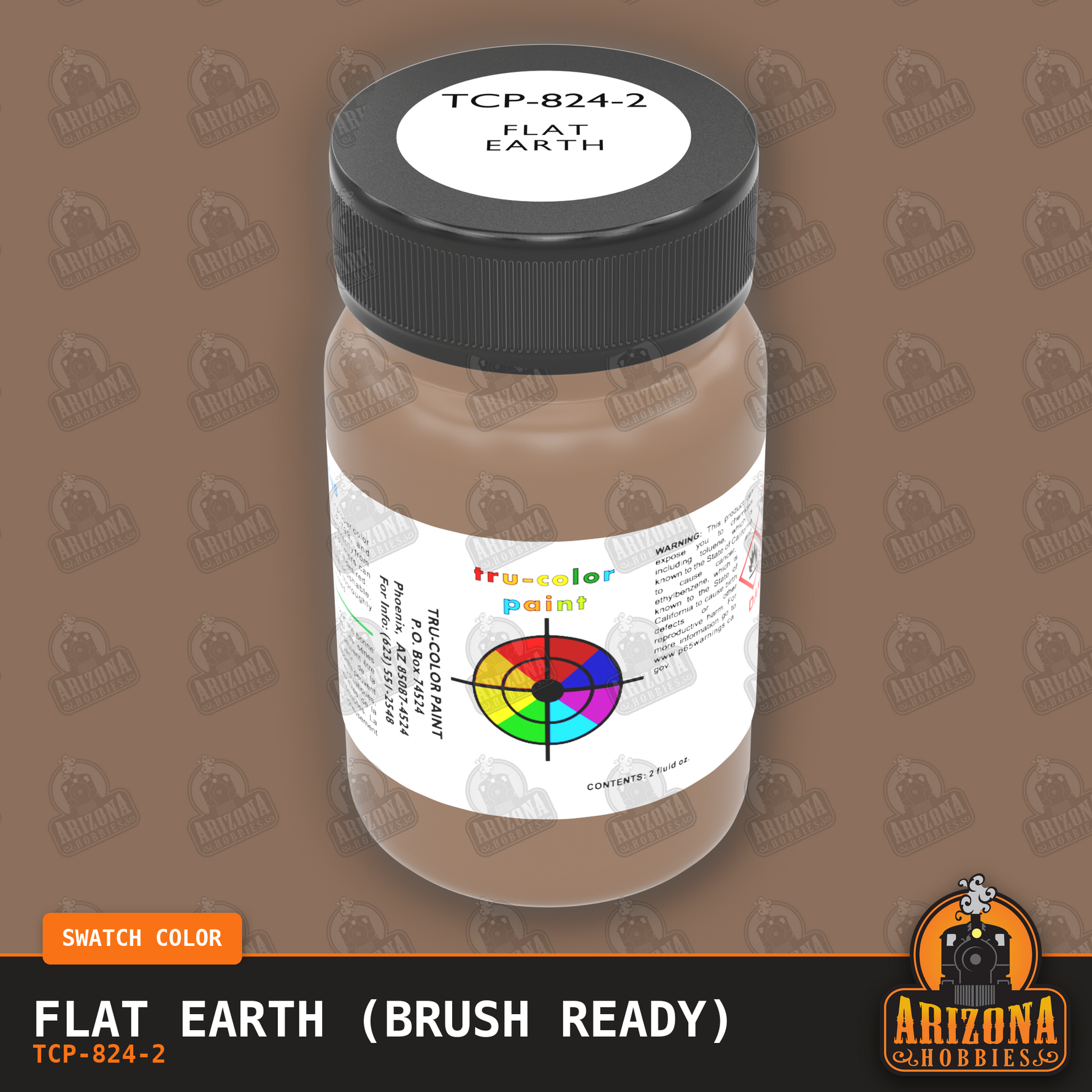 Flat EARTH 2-oz bottle (Paint brush) Tru-Color Paint SPECIAL ORDER ONLY-with color swatch-Arizona Hobbies