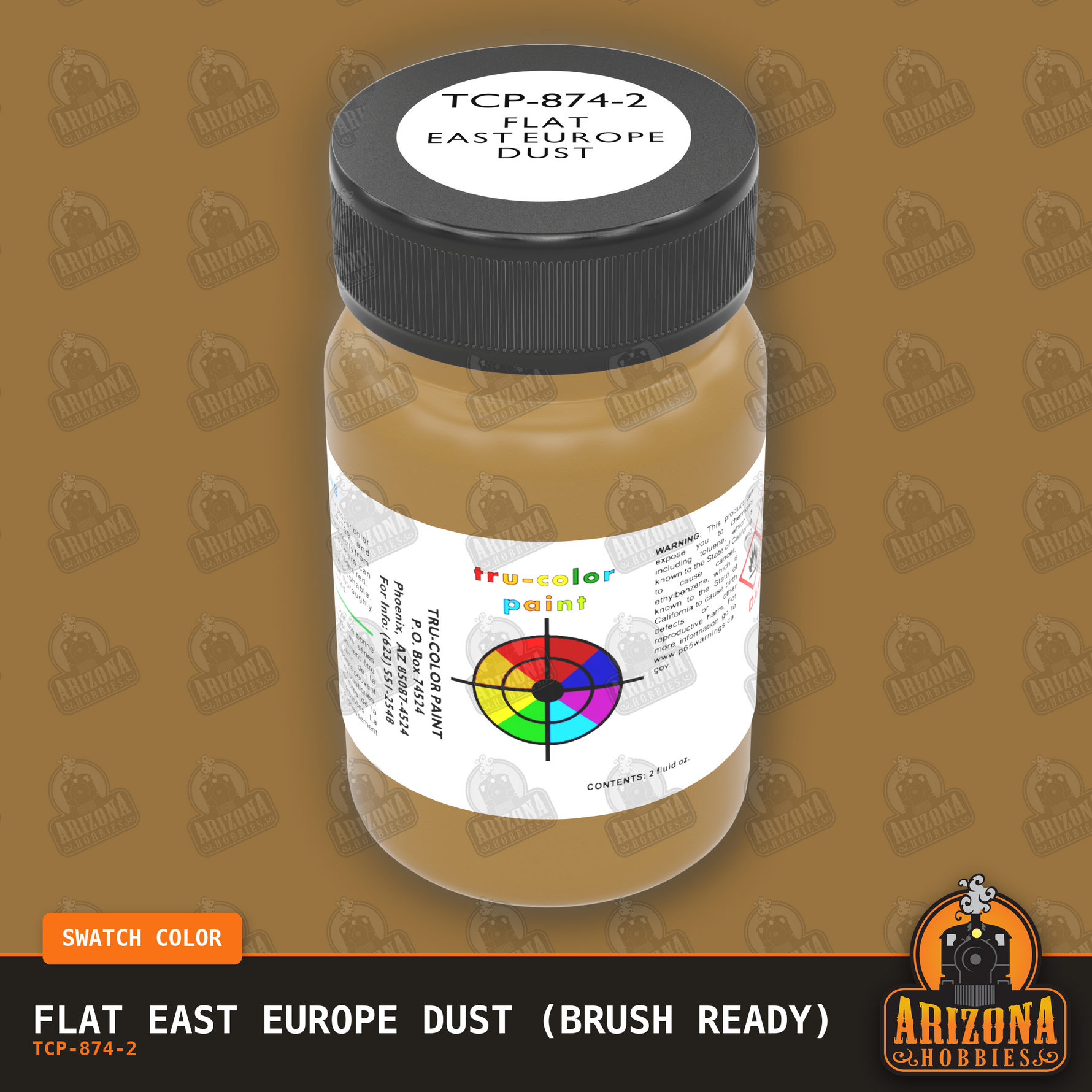 Flat EAST EUROPE DUST 2-oz bottle (Paint brush) Tru-Color Paint SPECIAL ORDER ONLY-with color swatch-Arizona Hobbies