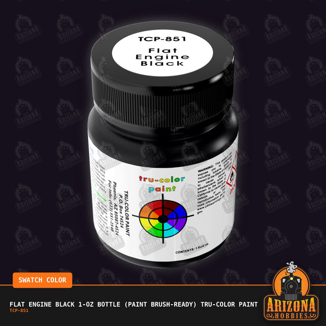 Flat ENGINE BLACK 1-oz bottle (Paint brush) Tru-Color Paint-with color swatch-Arizona Hobbies