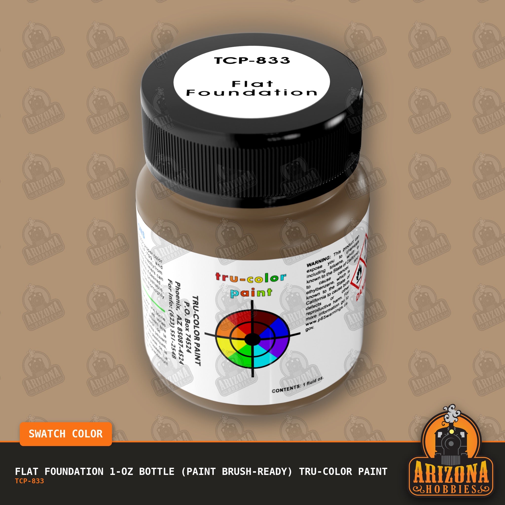 Flat FOUNDATION 1-oz bottle (Paint brush) Tru-Color Paint-with color swatch-Arizona Hobbies