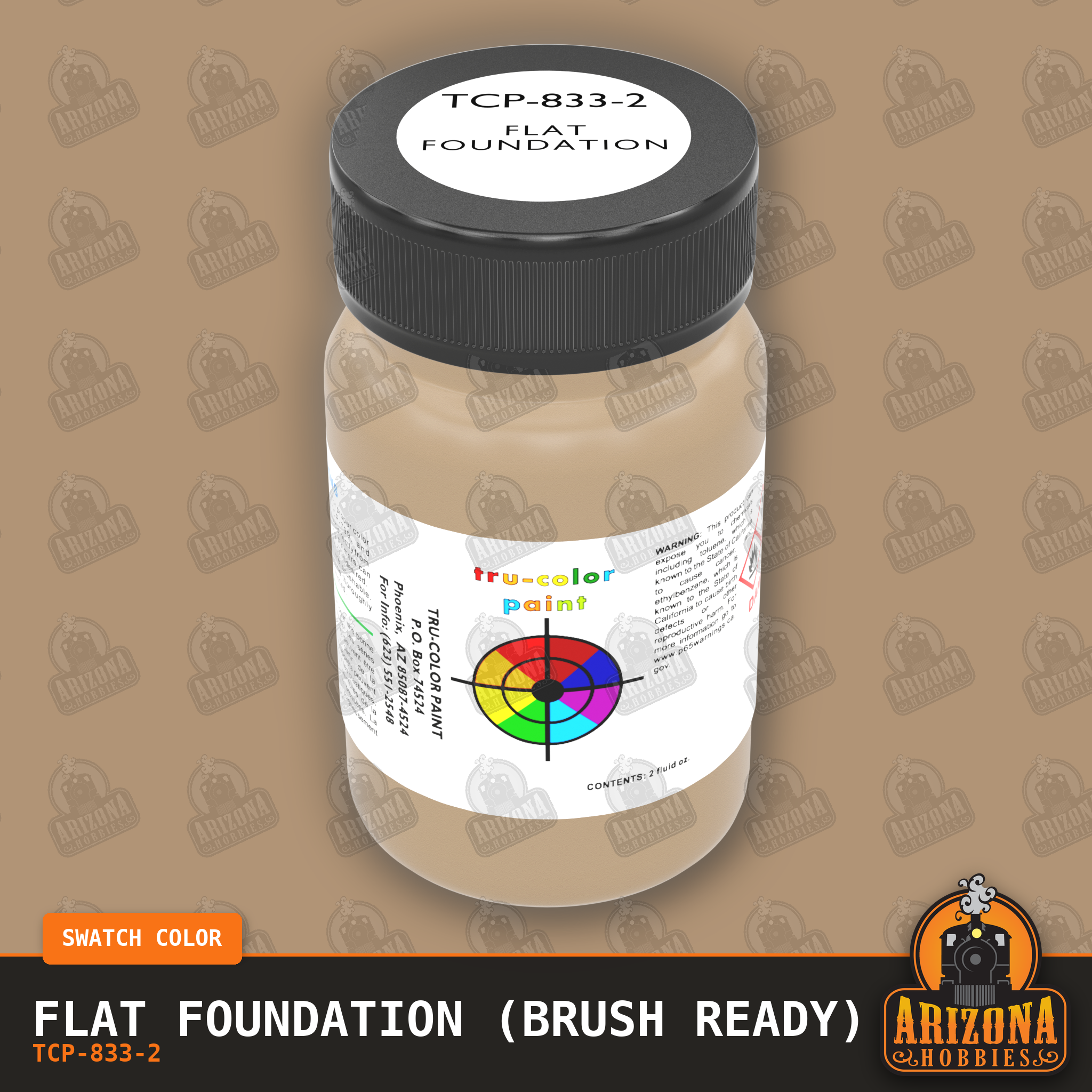 Flat FOUNDATION 2-oz bottle (Paint brush) Tru-Color Paint SPECIAL ORDER ONLY-with color swatch-Arizona Hobbies