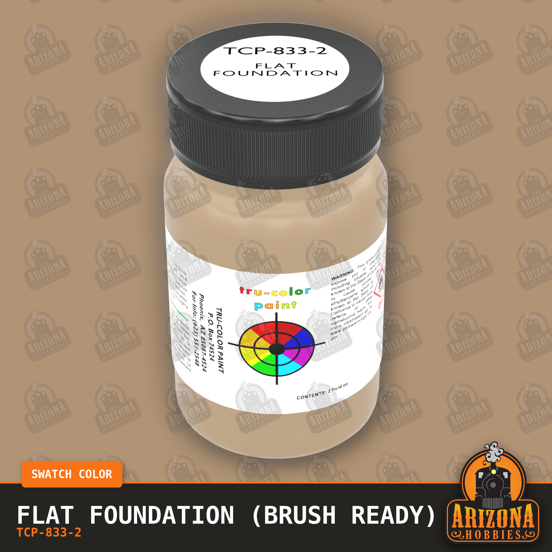 Flat FOUNDATION 2-oz bottle (Paint brush) Tru-Color Paint SPECIAL ORDER ONLY-with color swatch-Arizona Hobbies