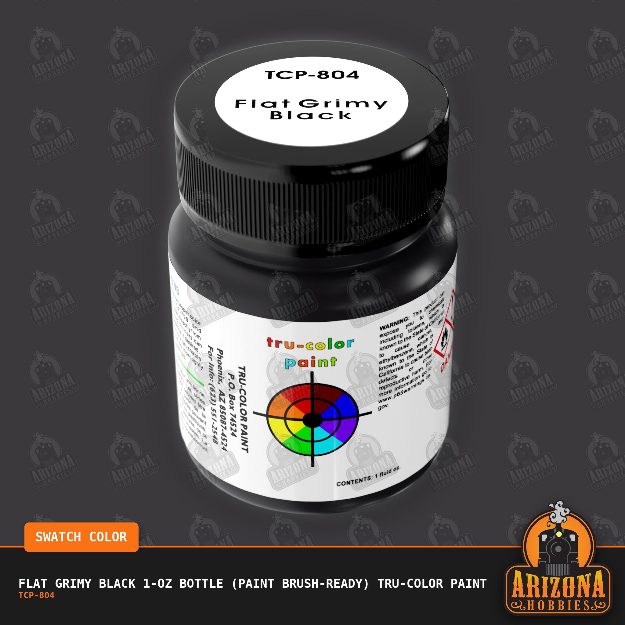 Flat GRIMY BLACK 1-oz bottle (Paint brush) Tru-Color Paint-with color swatch-Arizona Hobbies