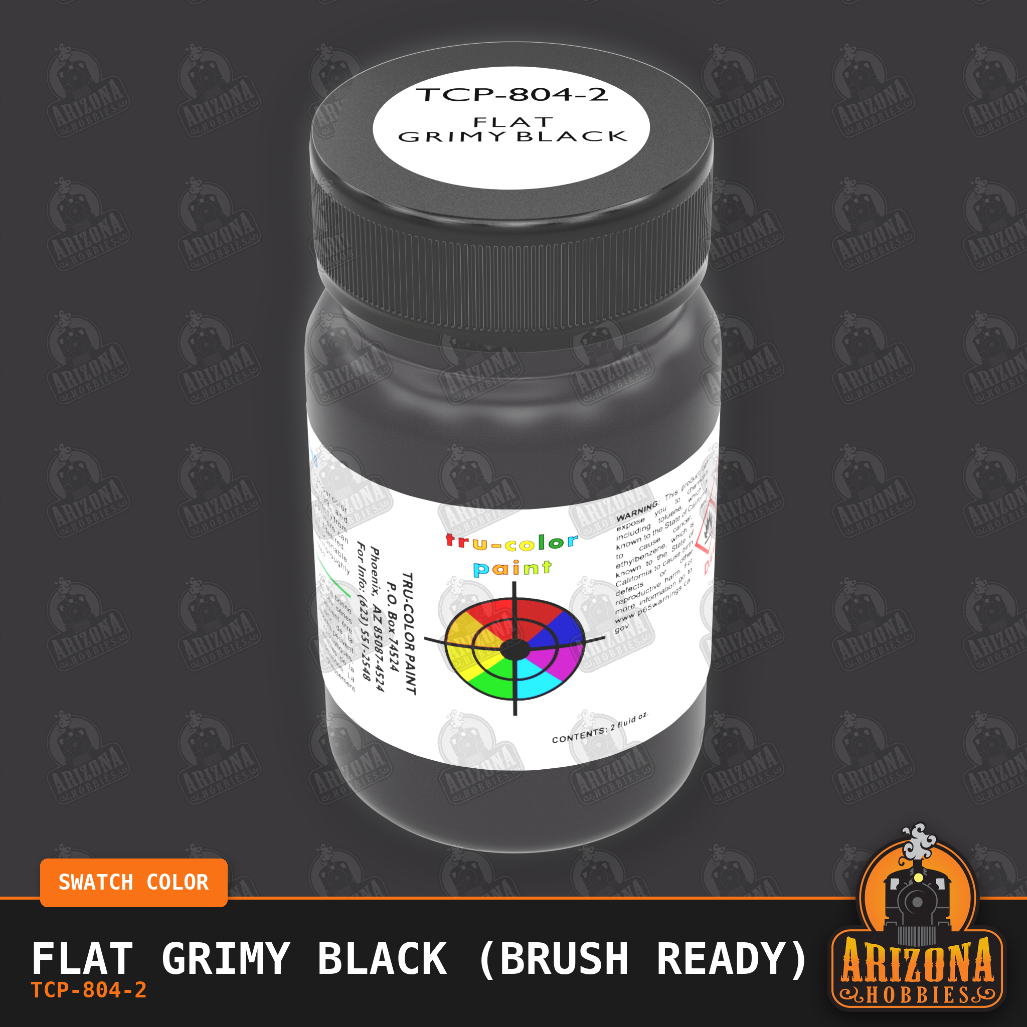 Flat GRIMY BLACK 2-oz bottle (Paint brush) Tru-Color Paint SPECIAL ORDER ONLY-with color swatch-Arizona Hobbies