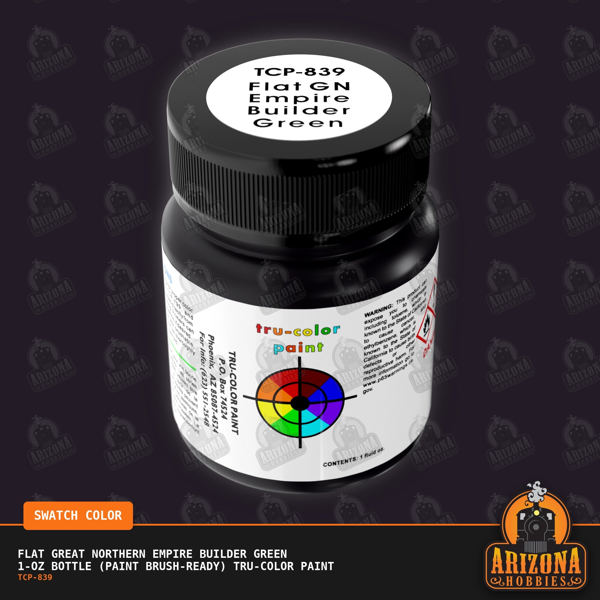 Flat Great Northern EMPIRE BUILDER GREEN 1-oz bottle (Paint brush) Tru-Color Paint-with color swatch-Arizona Hobbies