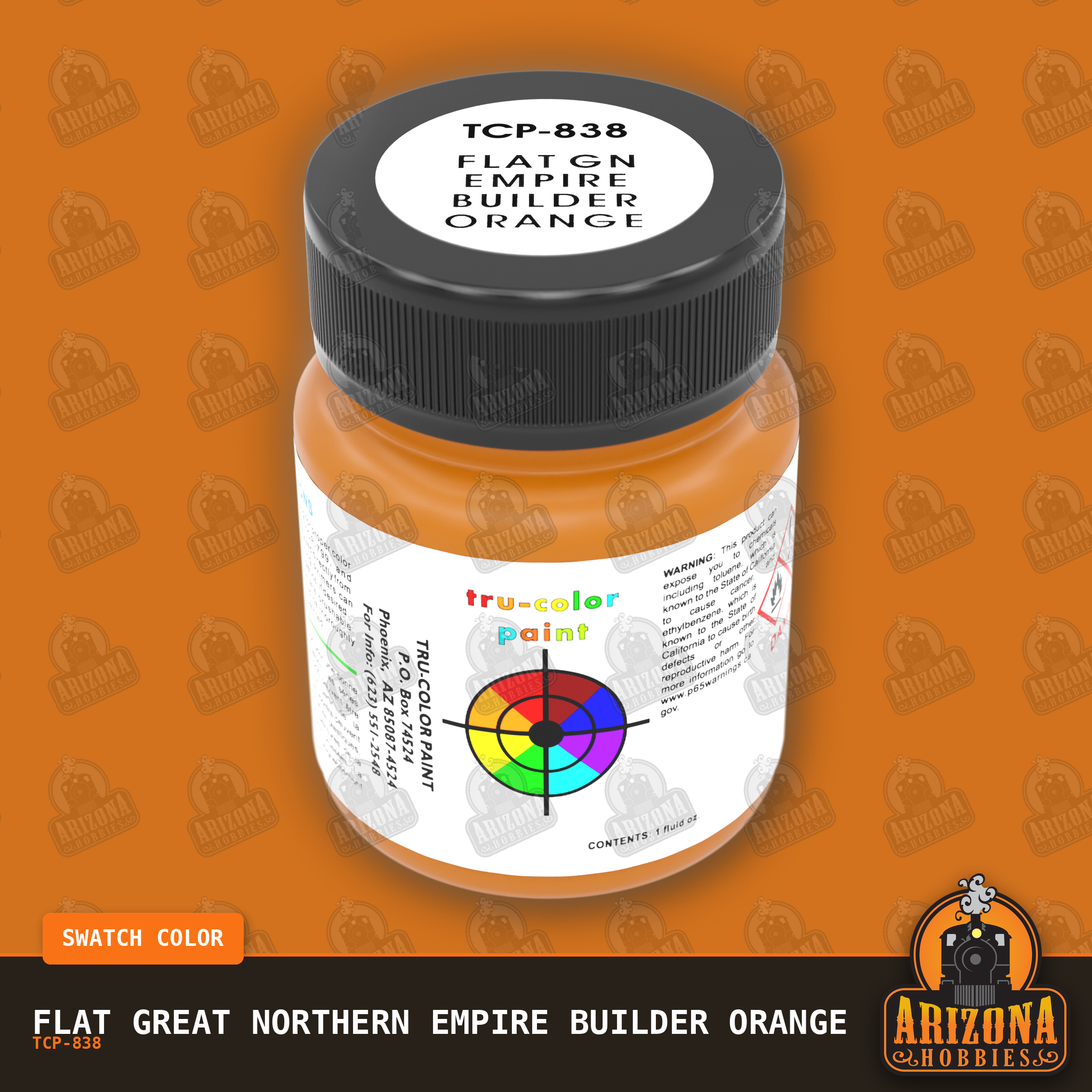 Flat Great Northern EMPIRE BUILDER ORANGE 1-oz bottle (Paint brush) Tru-Color Paint-with color swatch-Arizona Hobbies