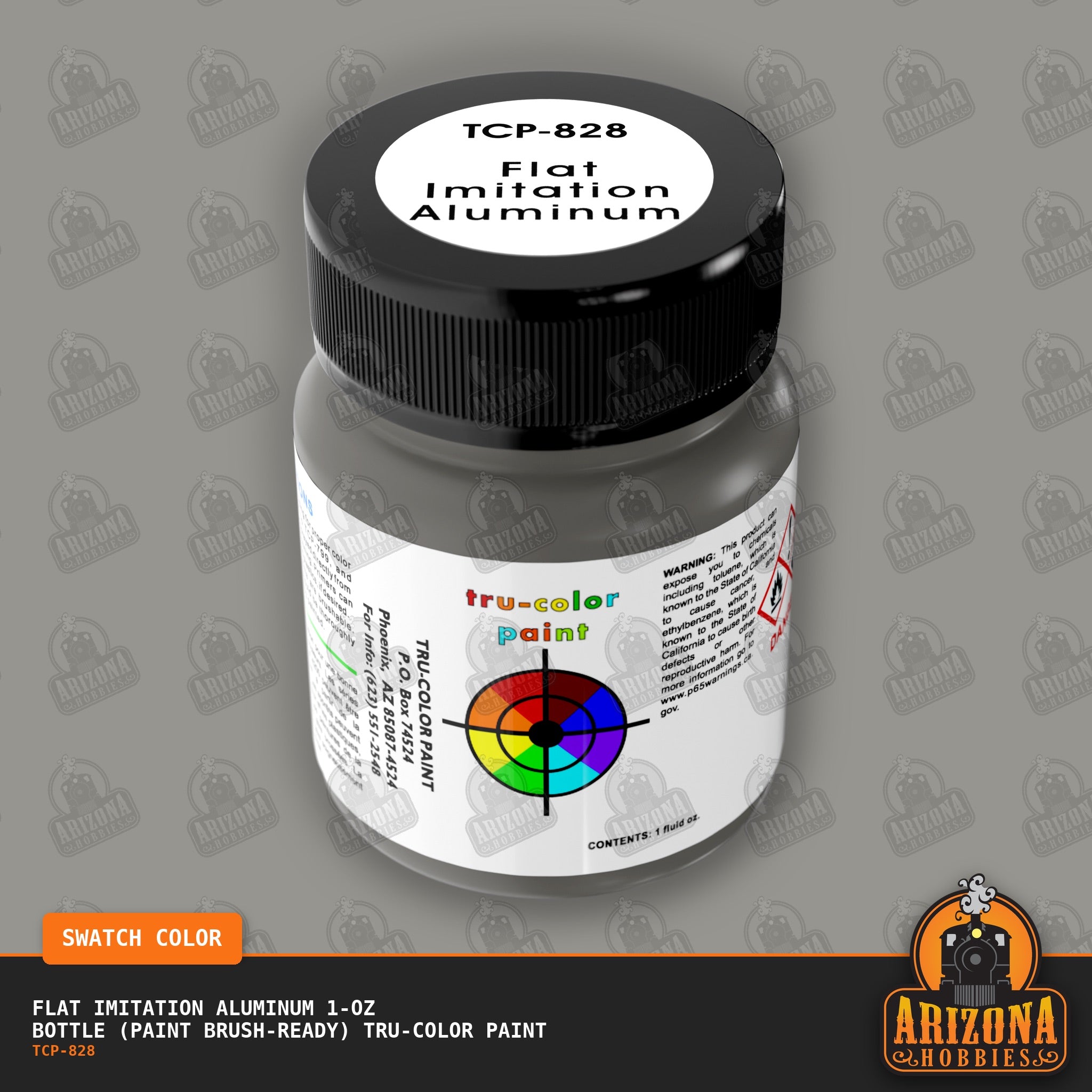 Flat IMITATION ALUMINUM 1-oz bottle (Paint brush) Tru-Color Paint-with color swatch-Arizona Hobbies