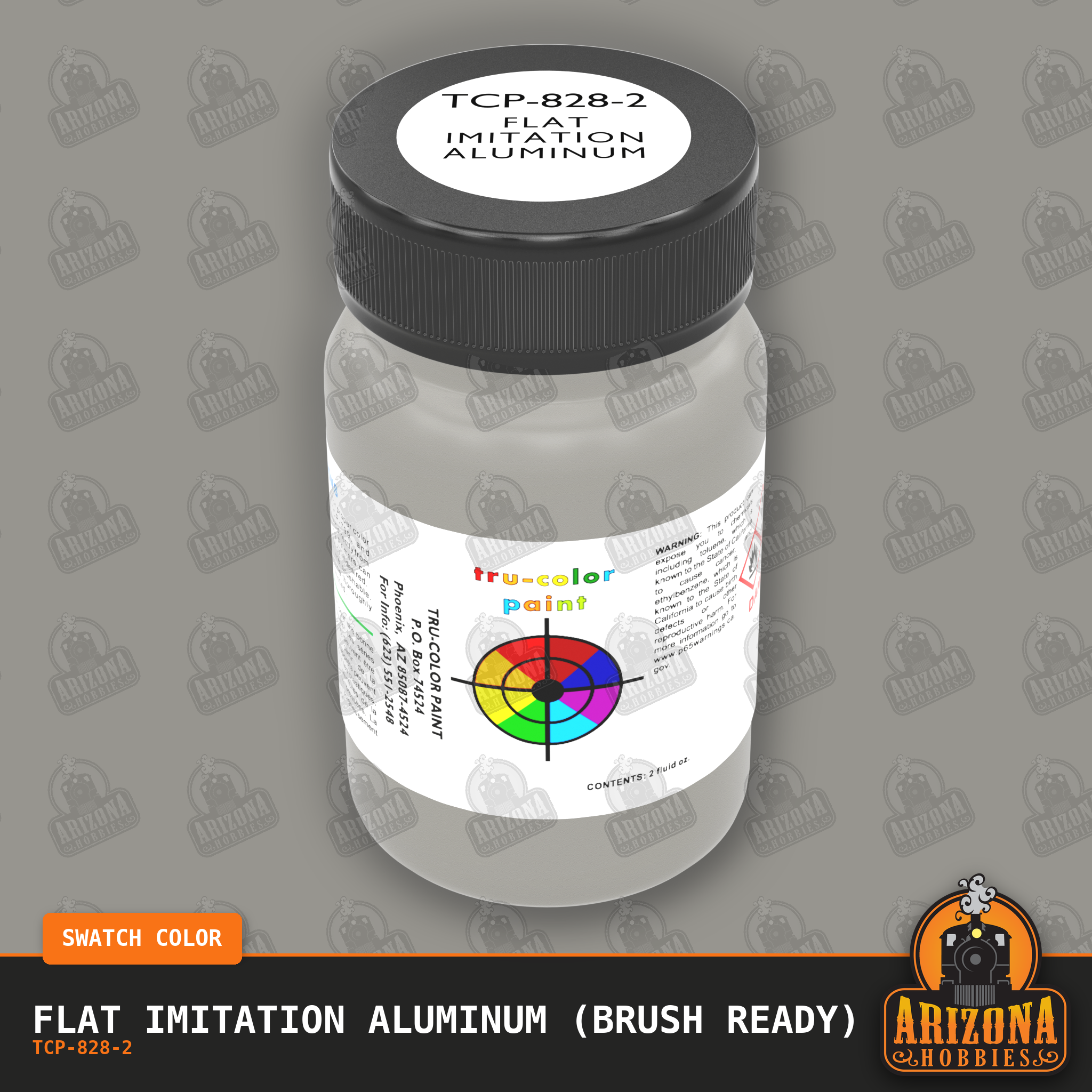 Flat IMITATION ALUMINUM 2-oz bottle (Paint brush) Tru-Color Paint SPECIAL ORDER ONLY-with color swatch-Arizona Hobbies