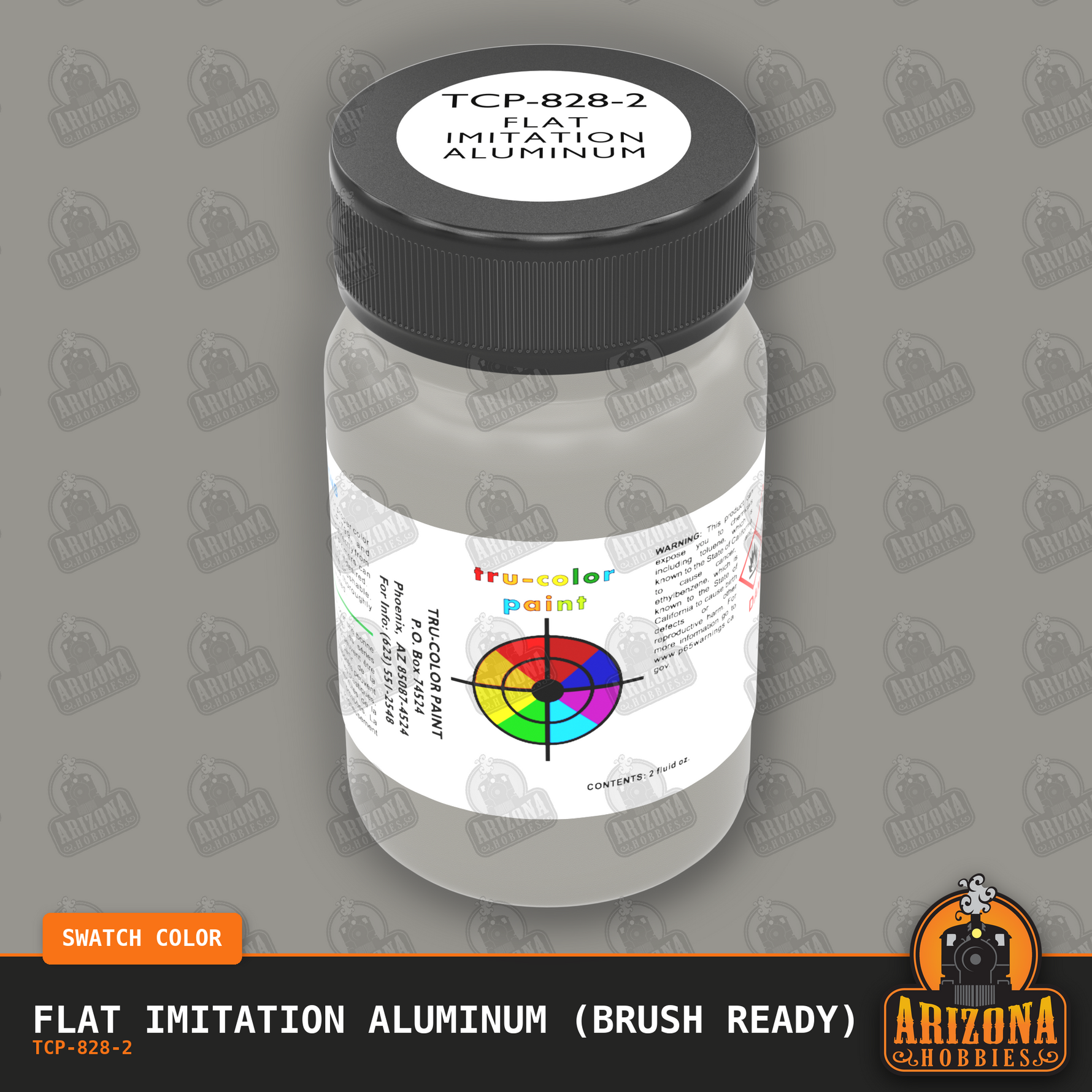 Flat IMITATION ALUMINUM 2-oz bottle (Paint brush) Tru-Color Paint SPECIAL ORDER ONLY-with color swatch-Arizona Hobbies
