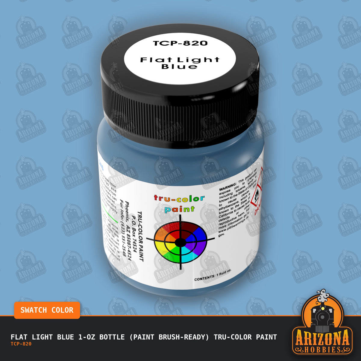 Flat LIGHT BLUE 1-oz bottle (Paint brush) Tru-Color Paint-with color swatch-Arizona Hobbies