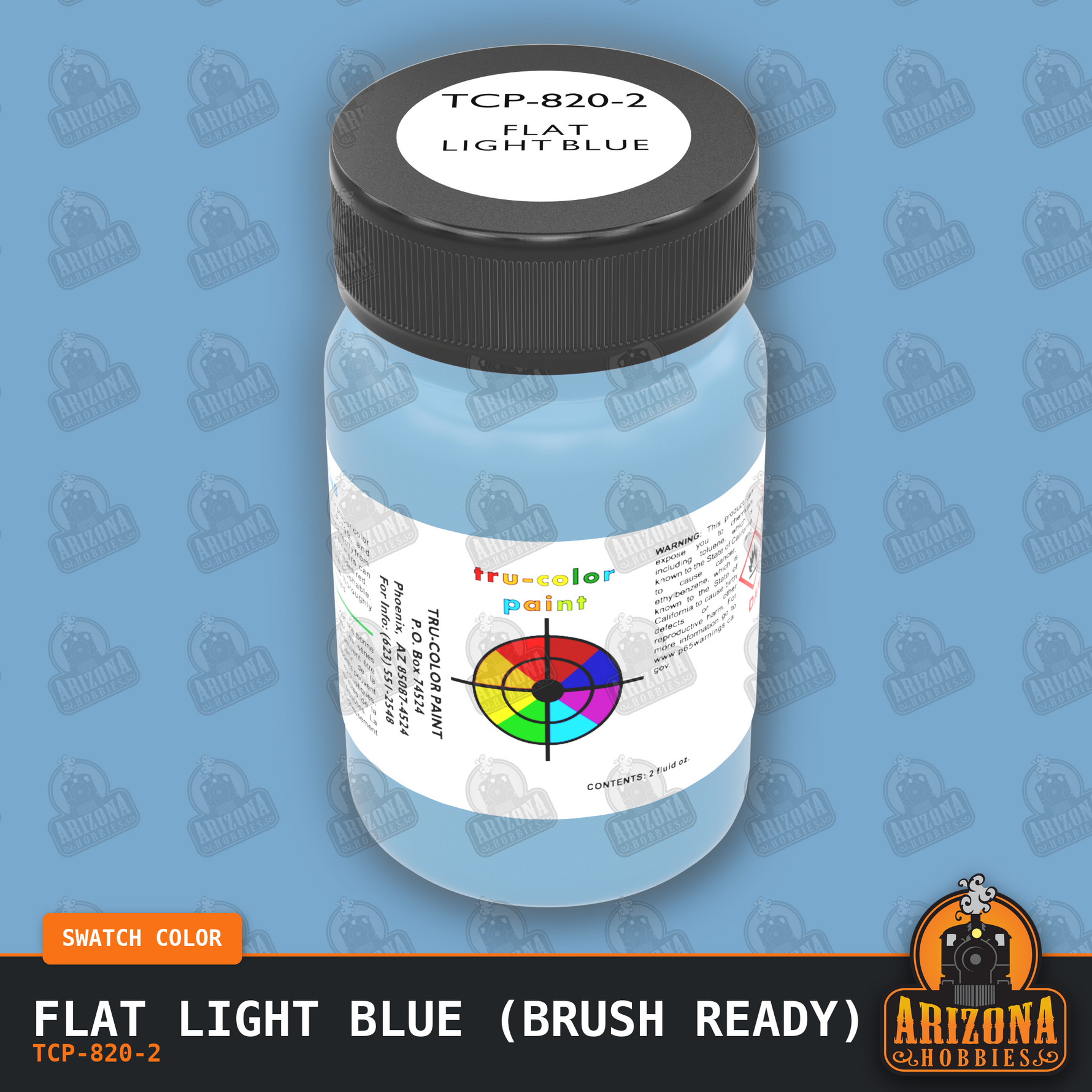 Flat LIGHT BLUE 2-oz bottle (Paint brush) Tru-Color Paint SPECIAL ORDER ONLY-with color swatch-Arizona Hobbies