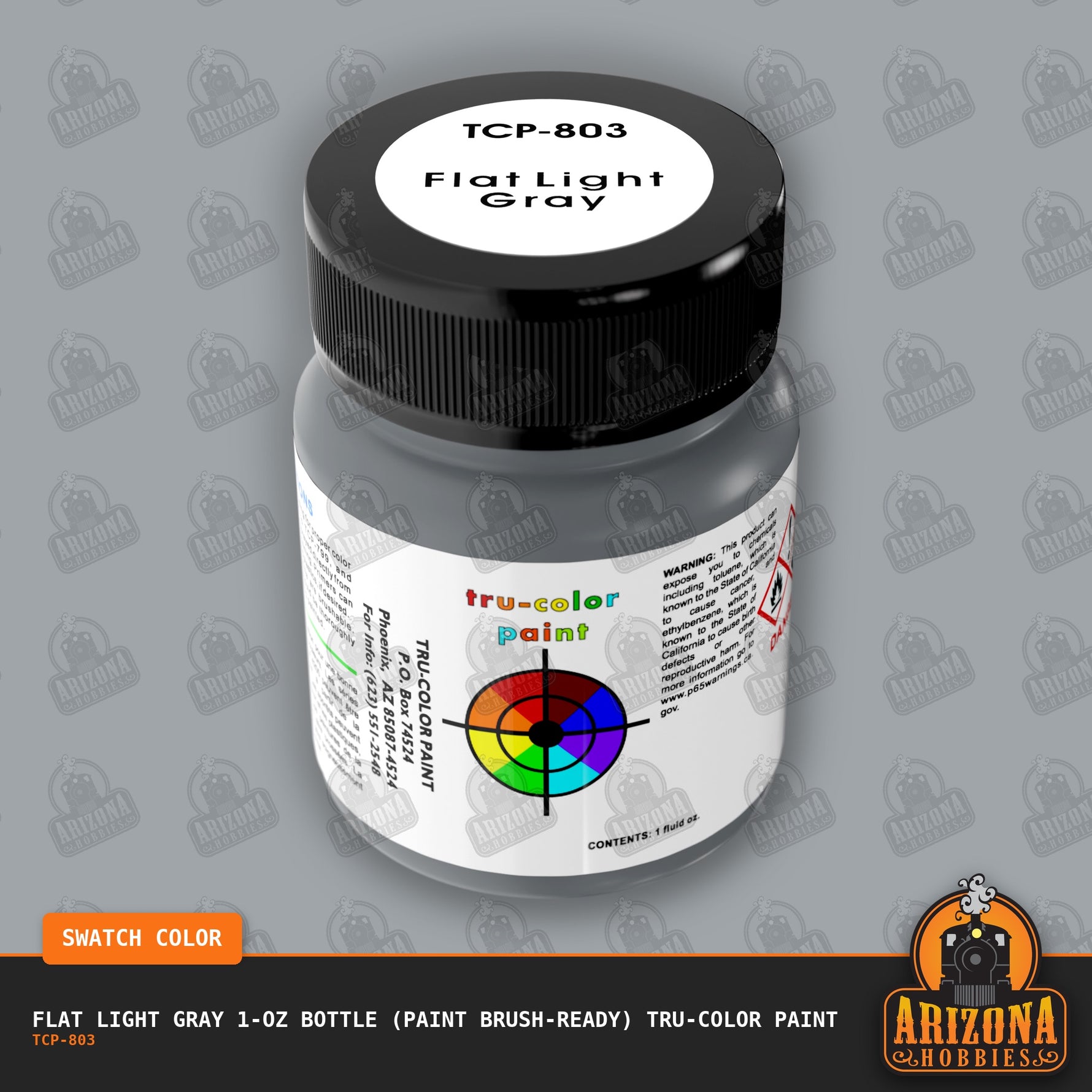 Flat LIGHT GRAY 1-oz bottle (Paint brush) Tru-Color Paint-with color swatch-Arizona Hobbies