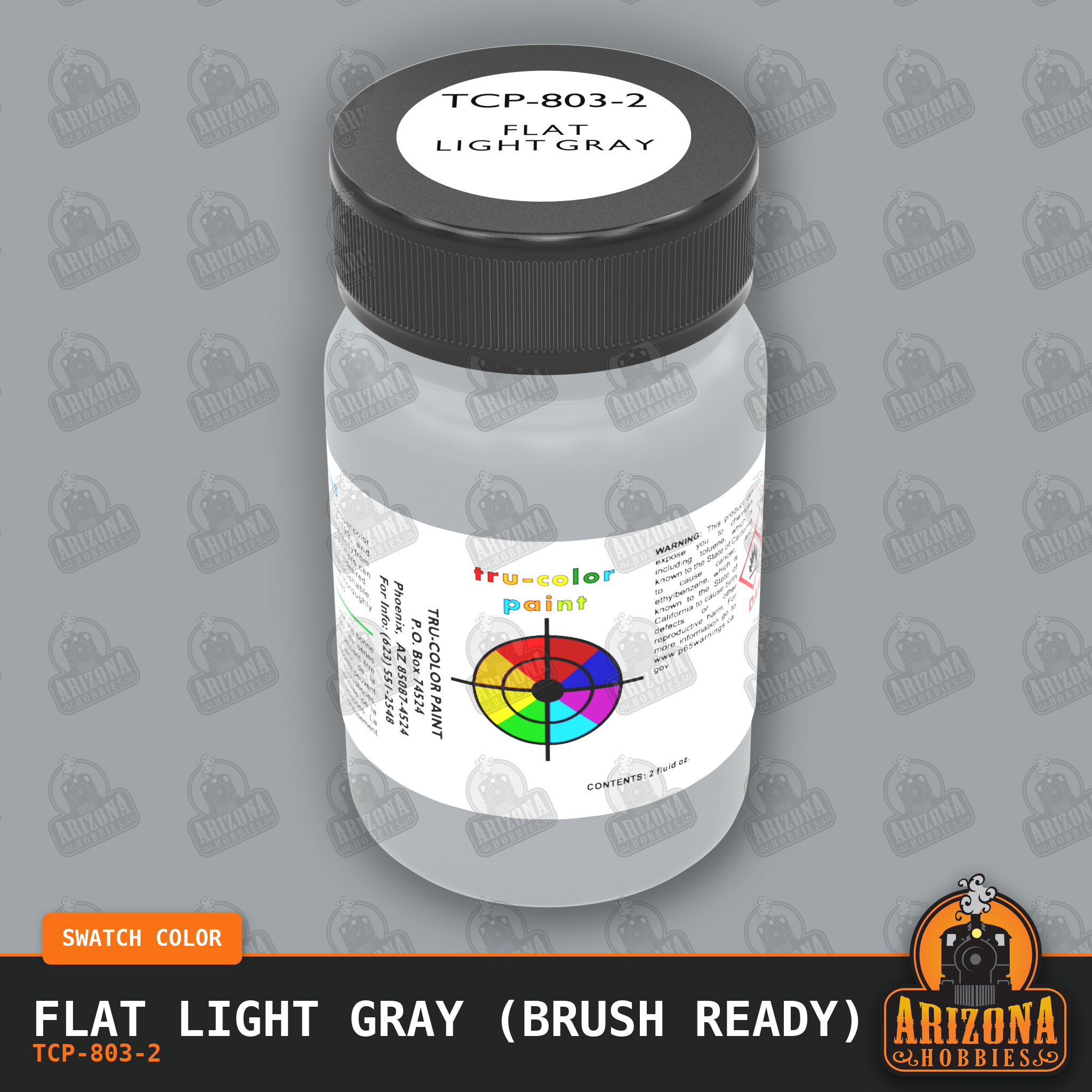 Flat LIGHT GRAY 2-oz bottle (Paint brush) Tru-Color Paint SPECIAL ORDER ONLY-with color swatch-Arizona Hobbies