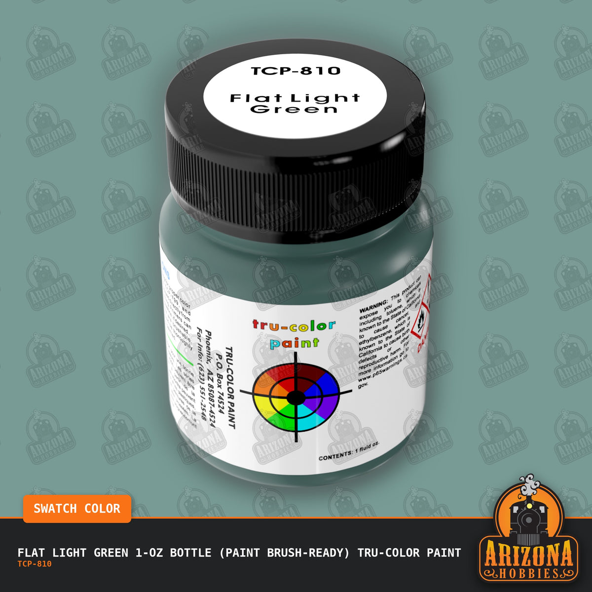 Flat LIGHT GREEN 1-oz bottle (Paint brush) Tru-Color Paint-with color swatch-Arizona Hobbies