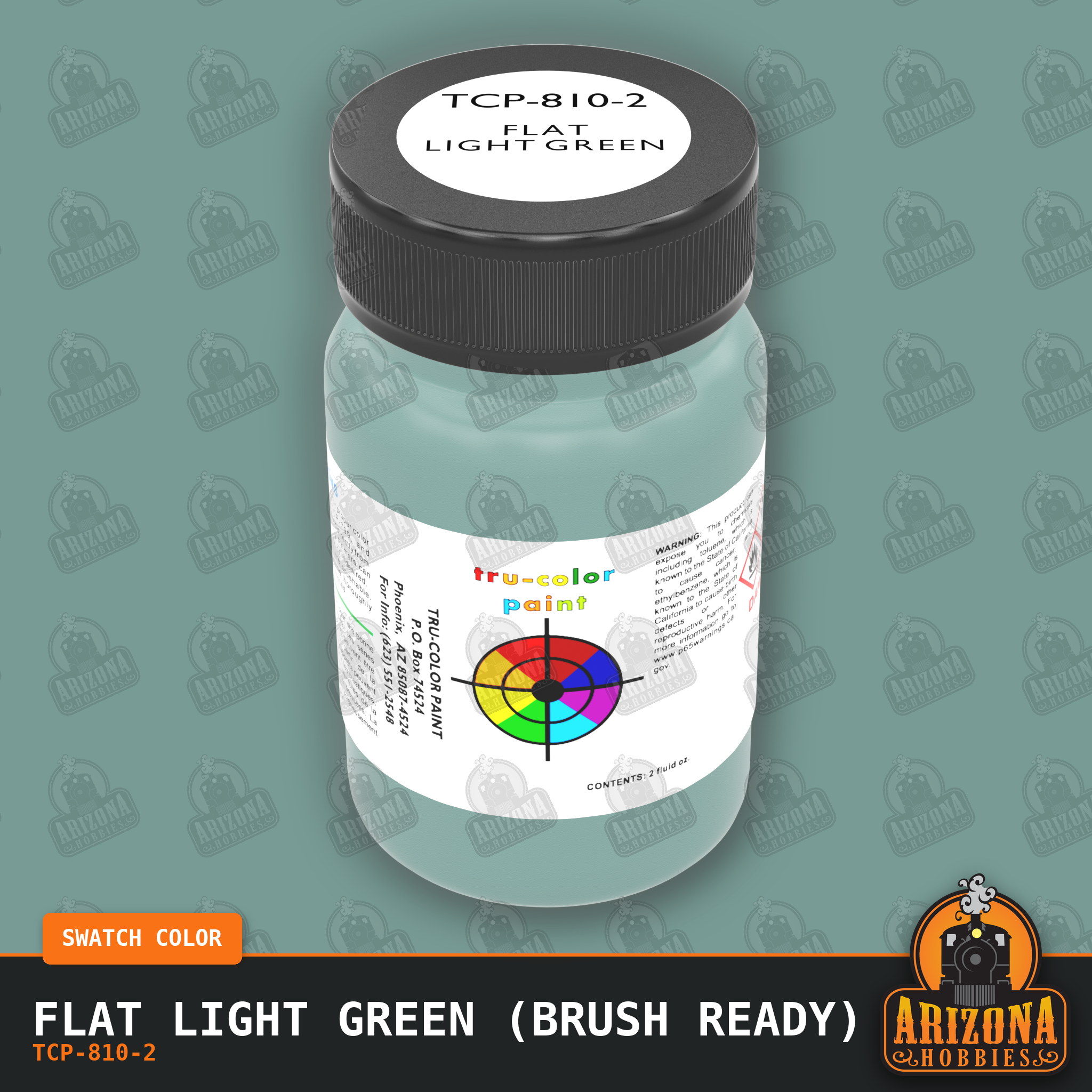 Flat LIGHT GREEN 2-oz bottle (Paint brush) Tru-Color Paint SPECIAL ORDER ONLY-with color swatch-Arizona Hobbies