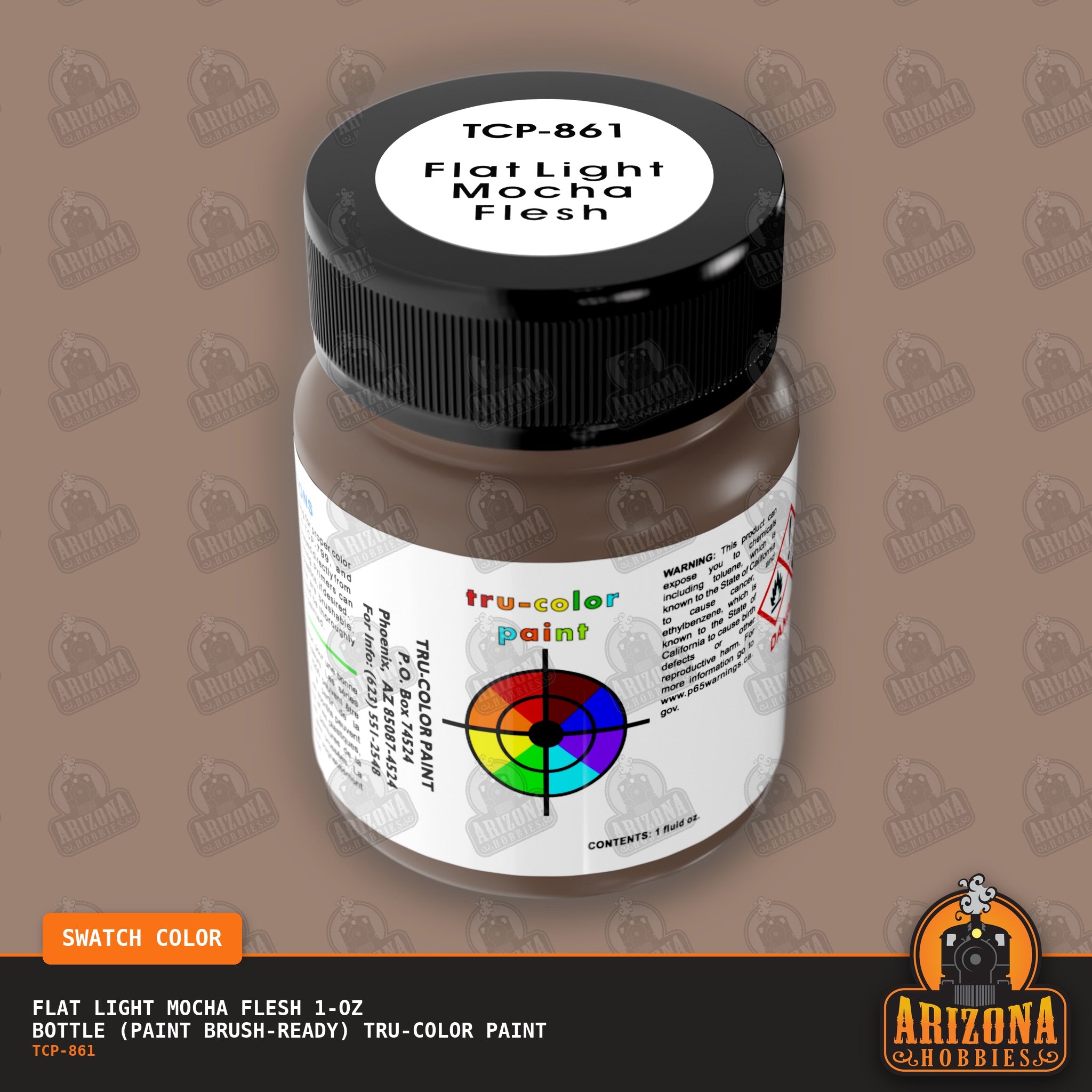 Flat LIGHT MOCHA FLESH 1-oz bottle (Paint brush) Tru-Color Paint-with color swatch-Arizona Hobbies
