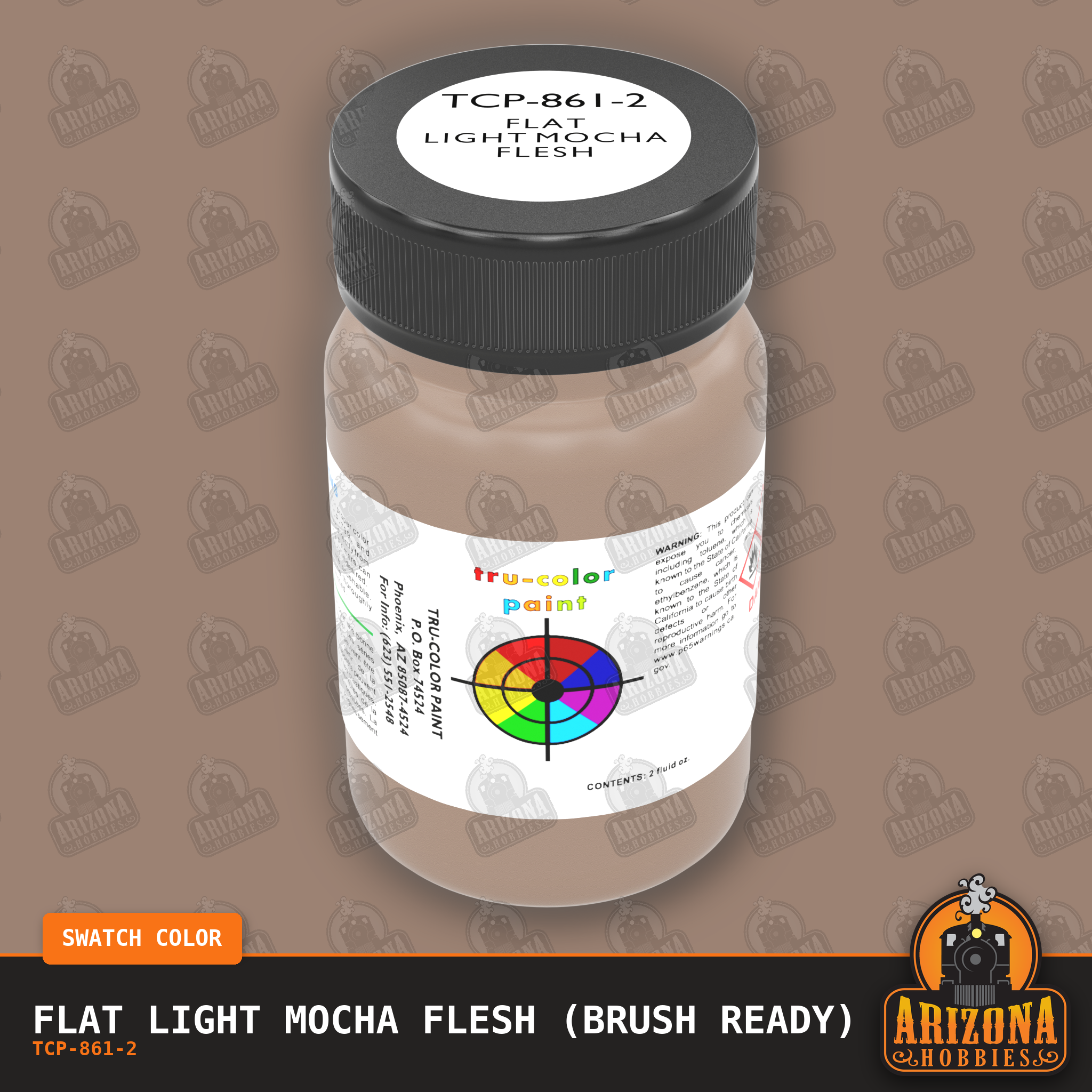 Flat LIGHT MOCHA FLESH 2-oz bottle (Paint brush) Tru-Color Paint SPECIAL ORDER ONLY-with color swatch-Arizona Hobbies