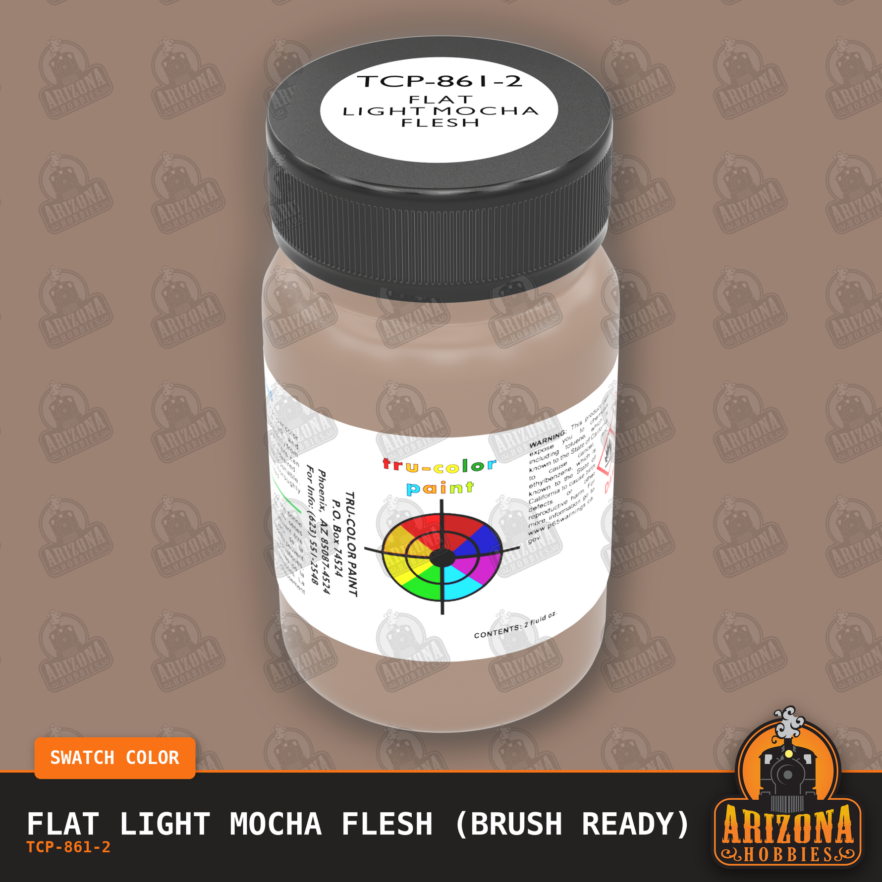 Flat LIGHT MOCHA FLESH 2-oz bottle (Paint brush) Tru-Color Paint SPECIAL ORDER ONLY-with color swatch-Arizona Hobbies