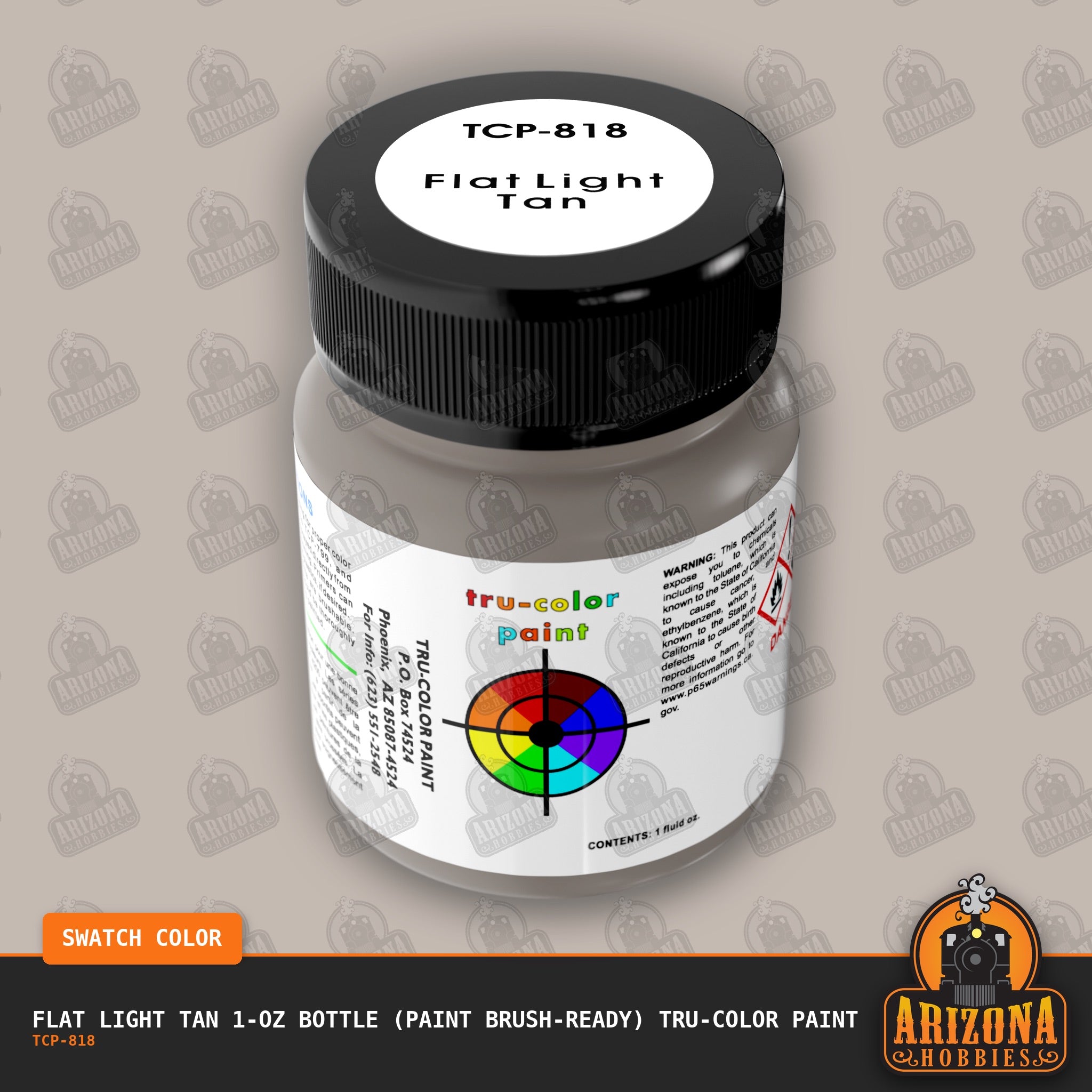 Flat LIGHT TAN 1-oz bottle (Paint brush) Tru-Color Paint-with color swatch-Arizona Hobbies