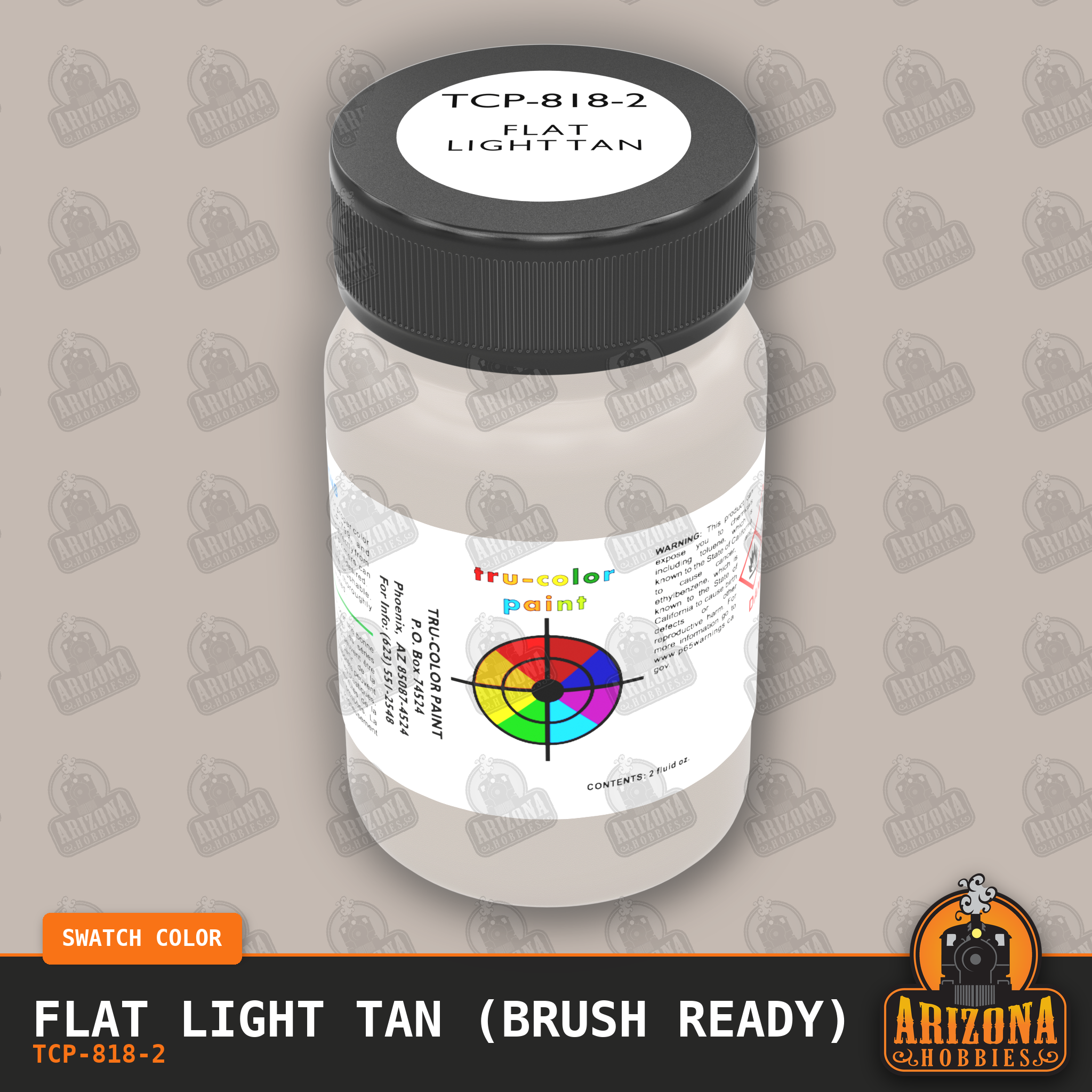 Flat LIGHT TAN 2-oz bottle (Paint brush) Tru-Color Paint SPECIAL ORDER ONLY-with color swatch-Arizona Hobbies