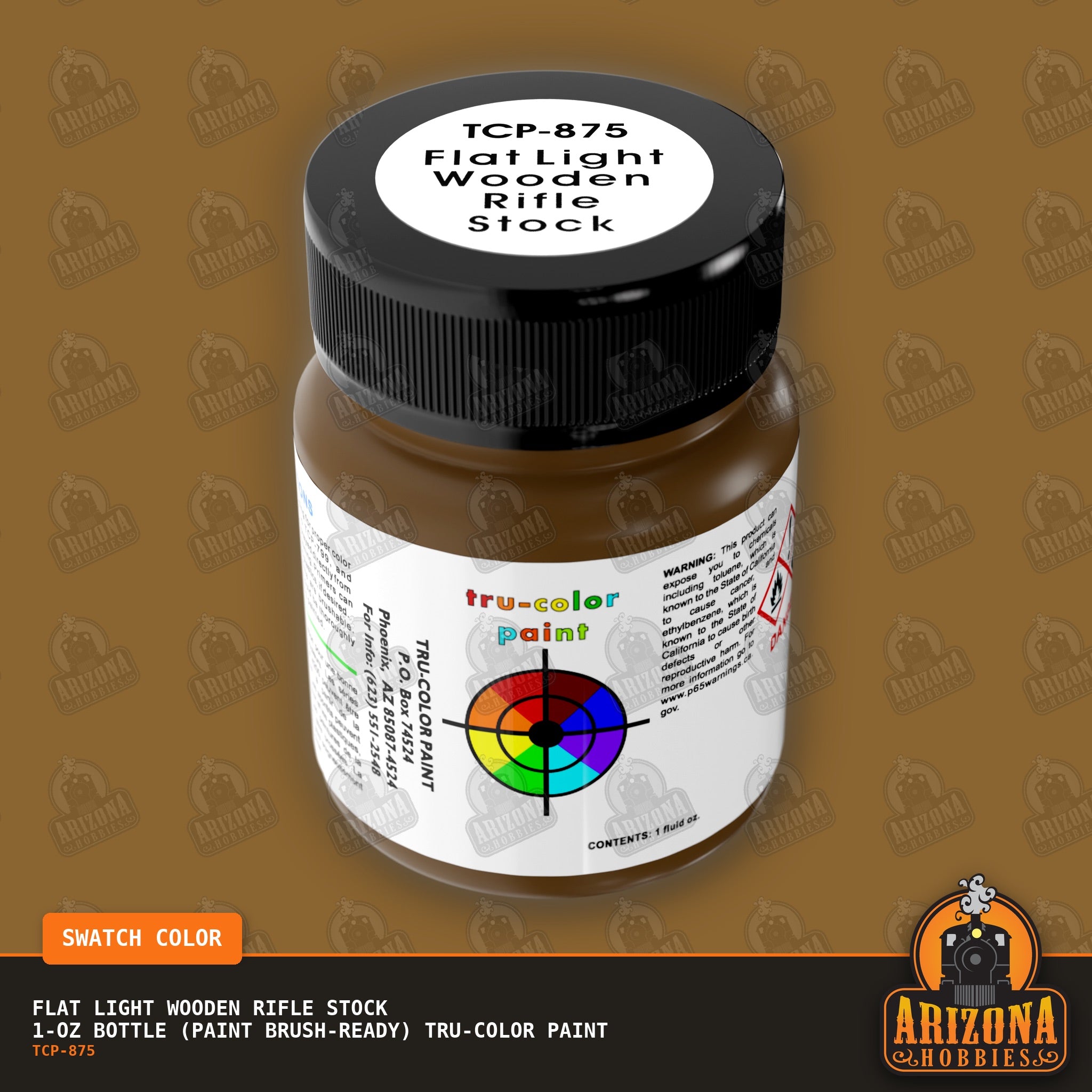 Flat LIGHT WOODEN RIFLE STOCK 1-oz bottle (Paint brush) Tru-Color Paint-with color swatch-Arizona Hobbies