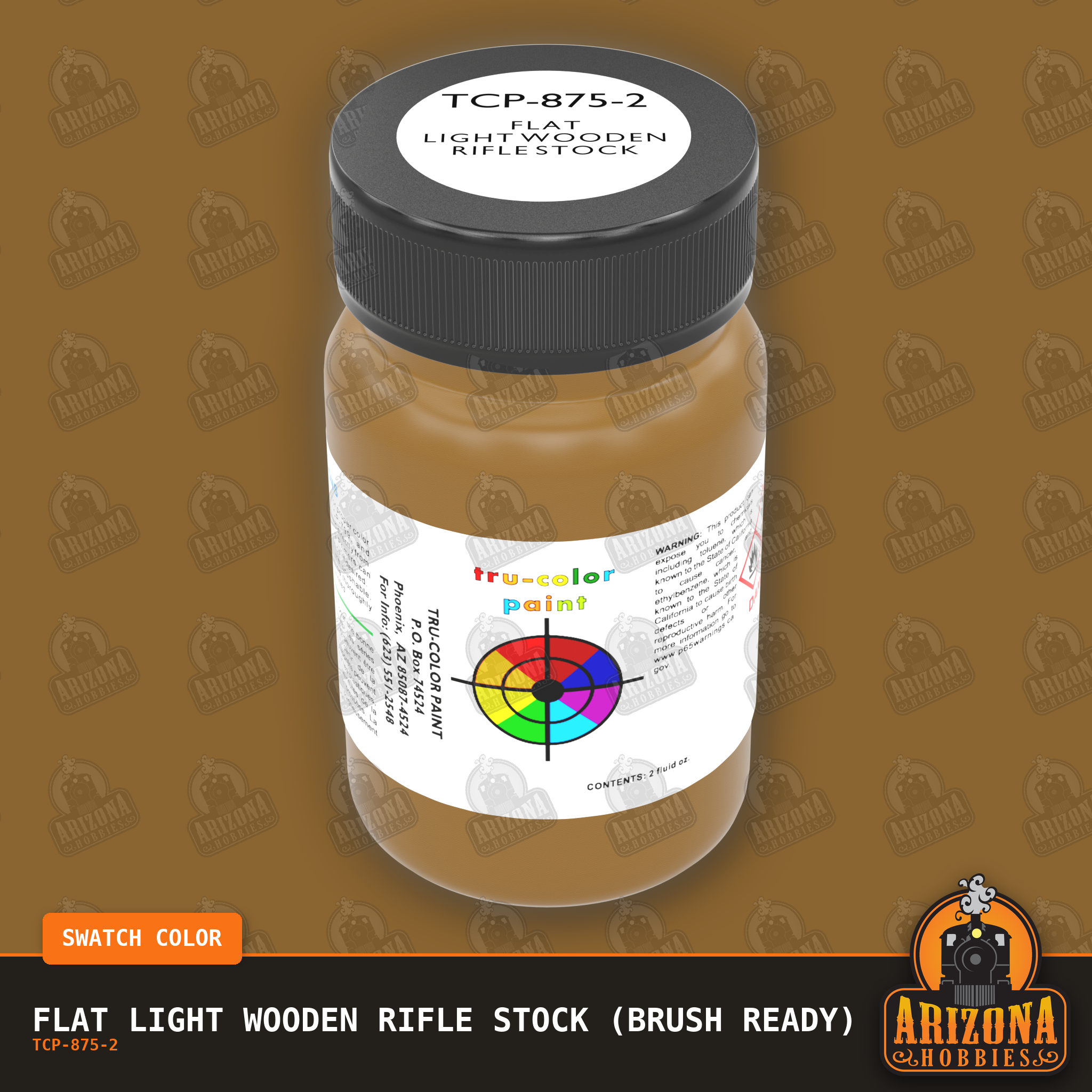 Flat LIGHT WOODEN RIFLE STOCK 2-oz bottle (Paint brush) Tru-Color Paint SPECIAL ORDER ONLY-with color swatch-Arizona Hobbies