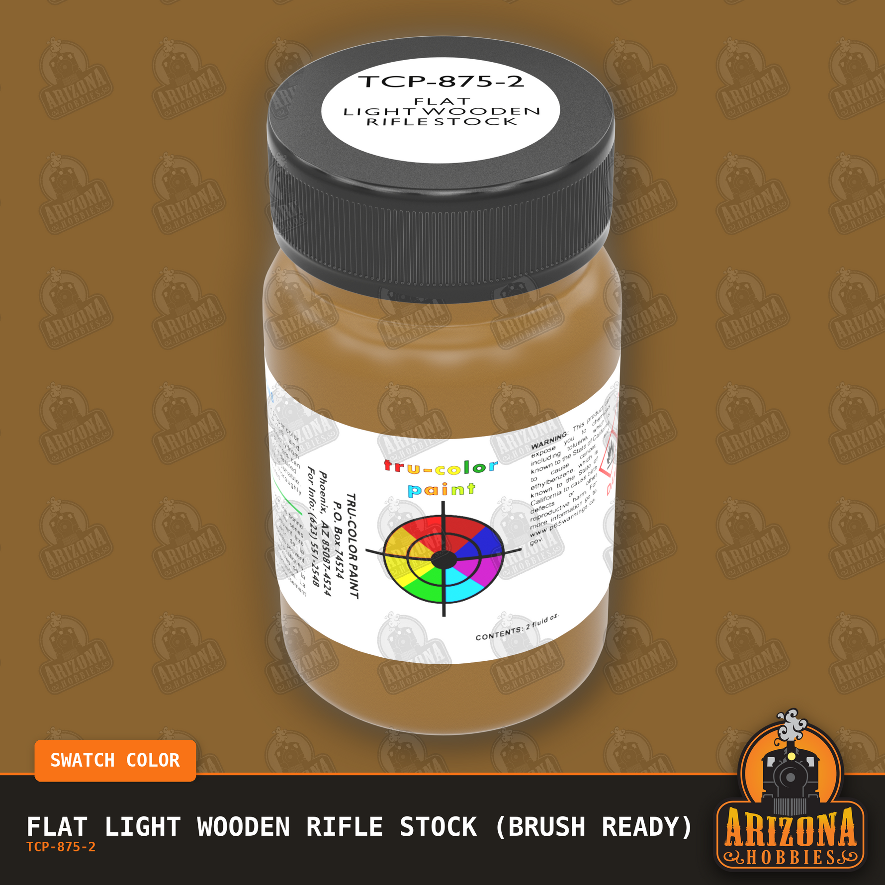 Flat LIGHT WOODEN RIFLE STOCK 2-oz bottle (Paint brush) Tru-Color Paint SPECIAL ORDER ONLY-with color swatch-Arizona Hobbies