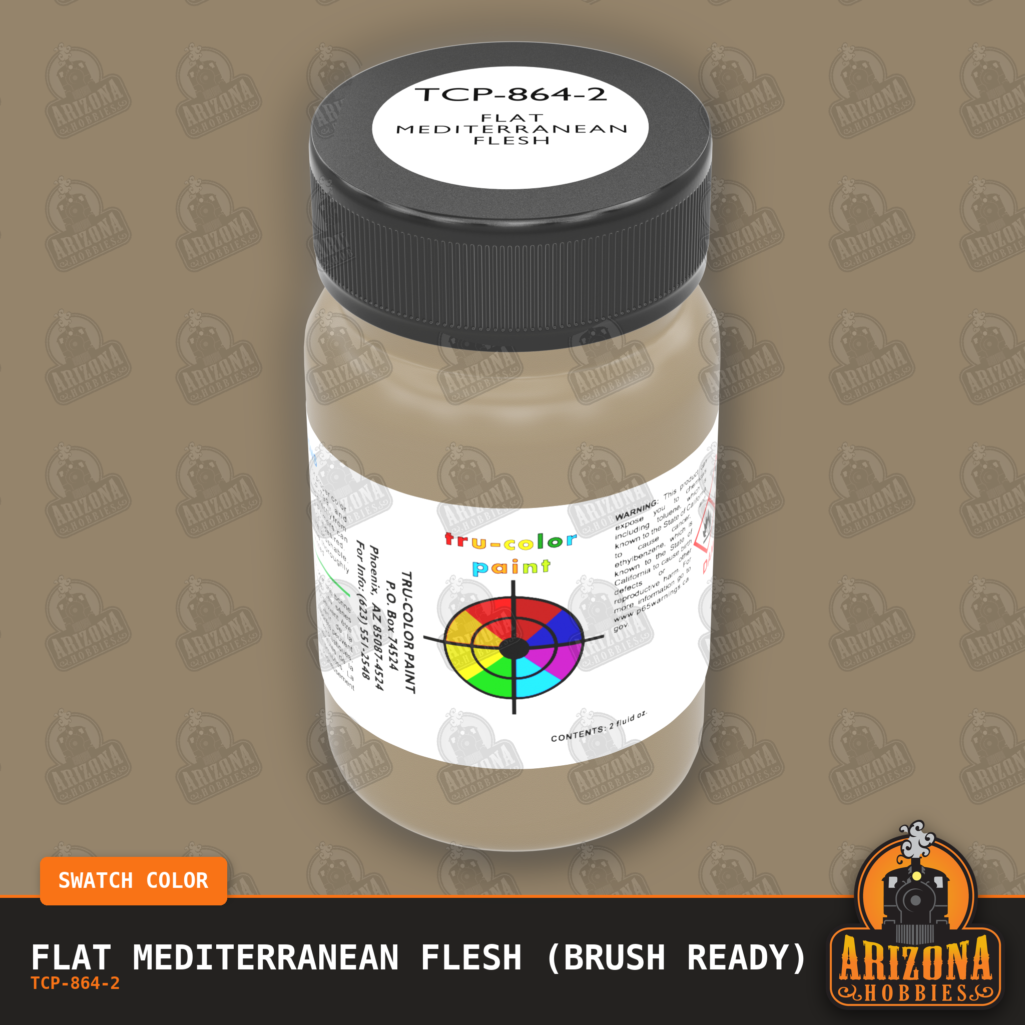 Flat MEDITERRANEAN FLESH 2-oz bottle (Paint brush) Tru-Color Paint SPECIAL ORDER ONLY-with color swatch-Arizona Hobbies