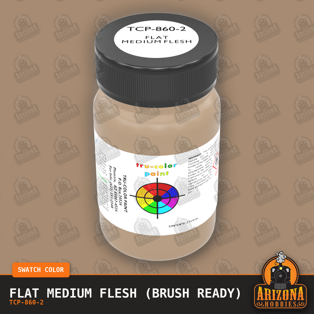Flat MEDIUM FLESH 2-oz bottle (Paint brush) Tru-Color Paint SPECIAL ORDER ONLY-with color swatch-Arizona Hobbies
